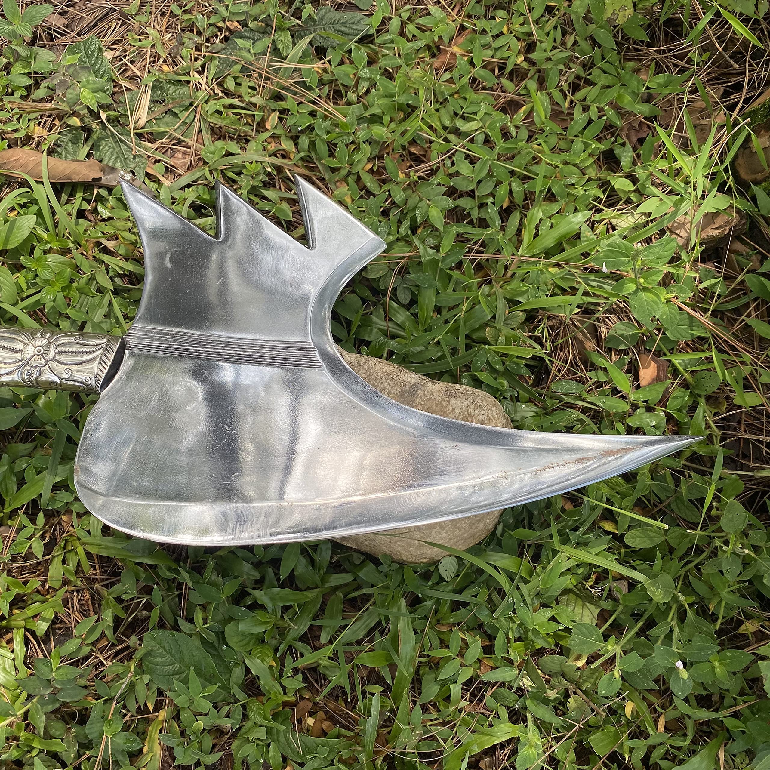 Siekiera do siekania, 33,5 cm, ostrze fantomowe do drewna, siekiera survivalowa, narzędzia do majsterkowania na świeżym powietrzu, z ostrzem ze stali węglowej i mosiężnym uchwytem, plus skórzana osłona
