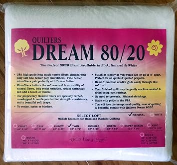 Quilters Dream 80/20, Natural, Select Loft Batting - Twin Size 93"X72"