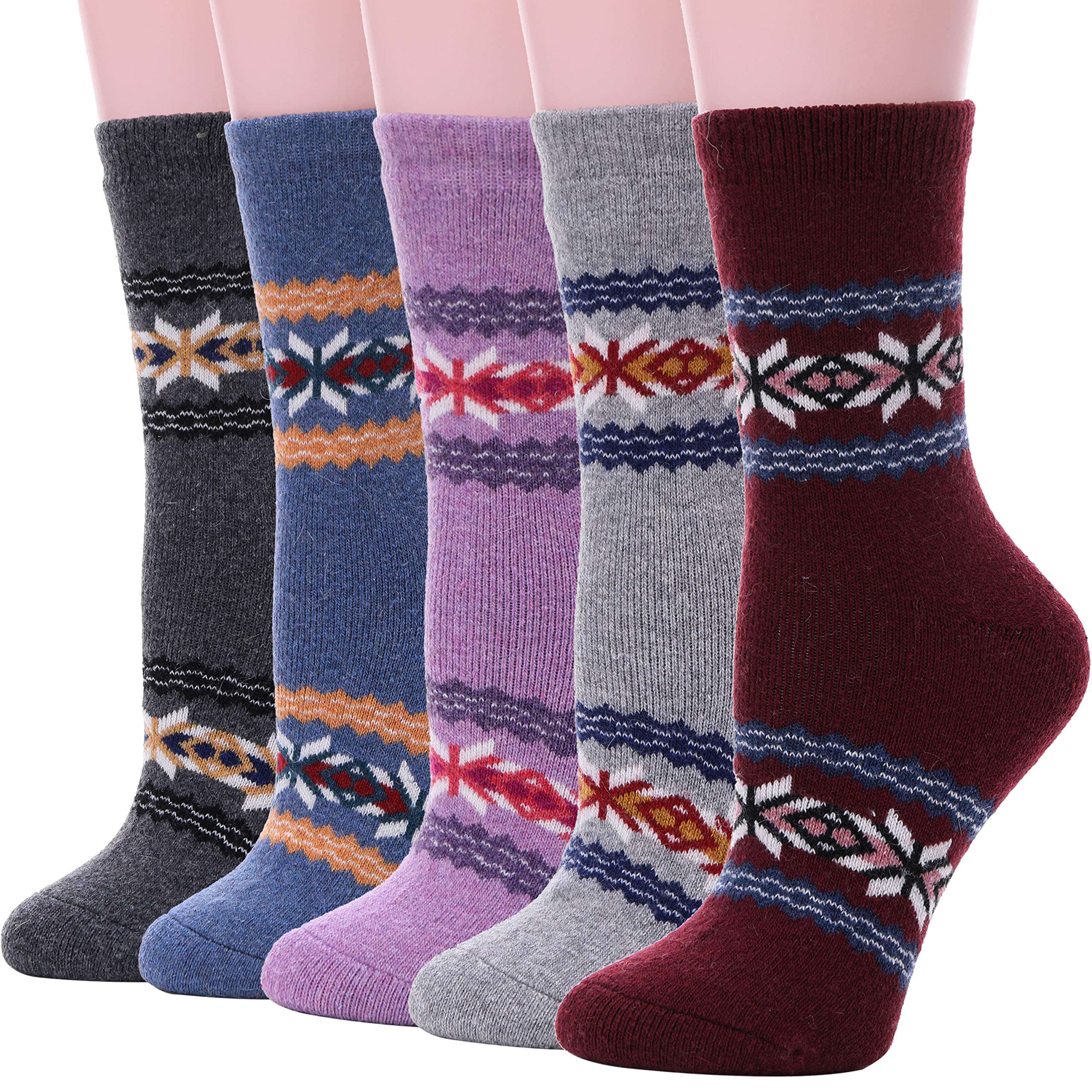 EBMORE Merino Wool Socks for Women Hiking Thermal Warm Winter Thick Boot Cozy Crew Comfy Work Socks for Ladies 5 Pairs