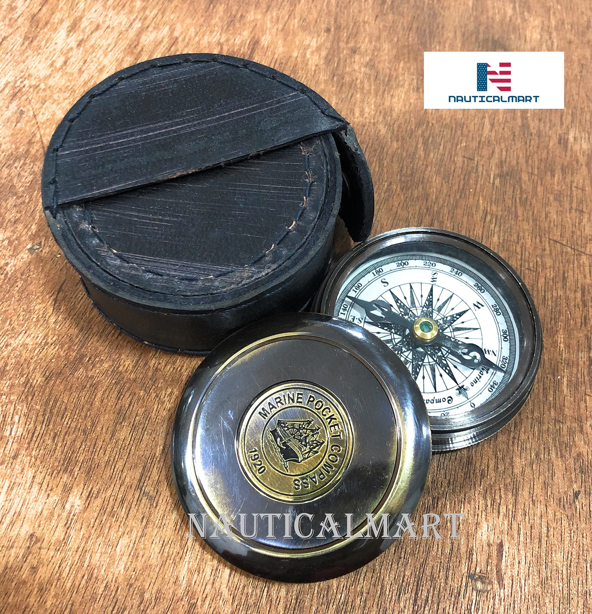 Nauticalmart - Brújula de latón con Funda de Piel, diseño Vintage de Robert Frost Poem