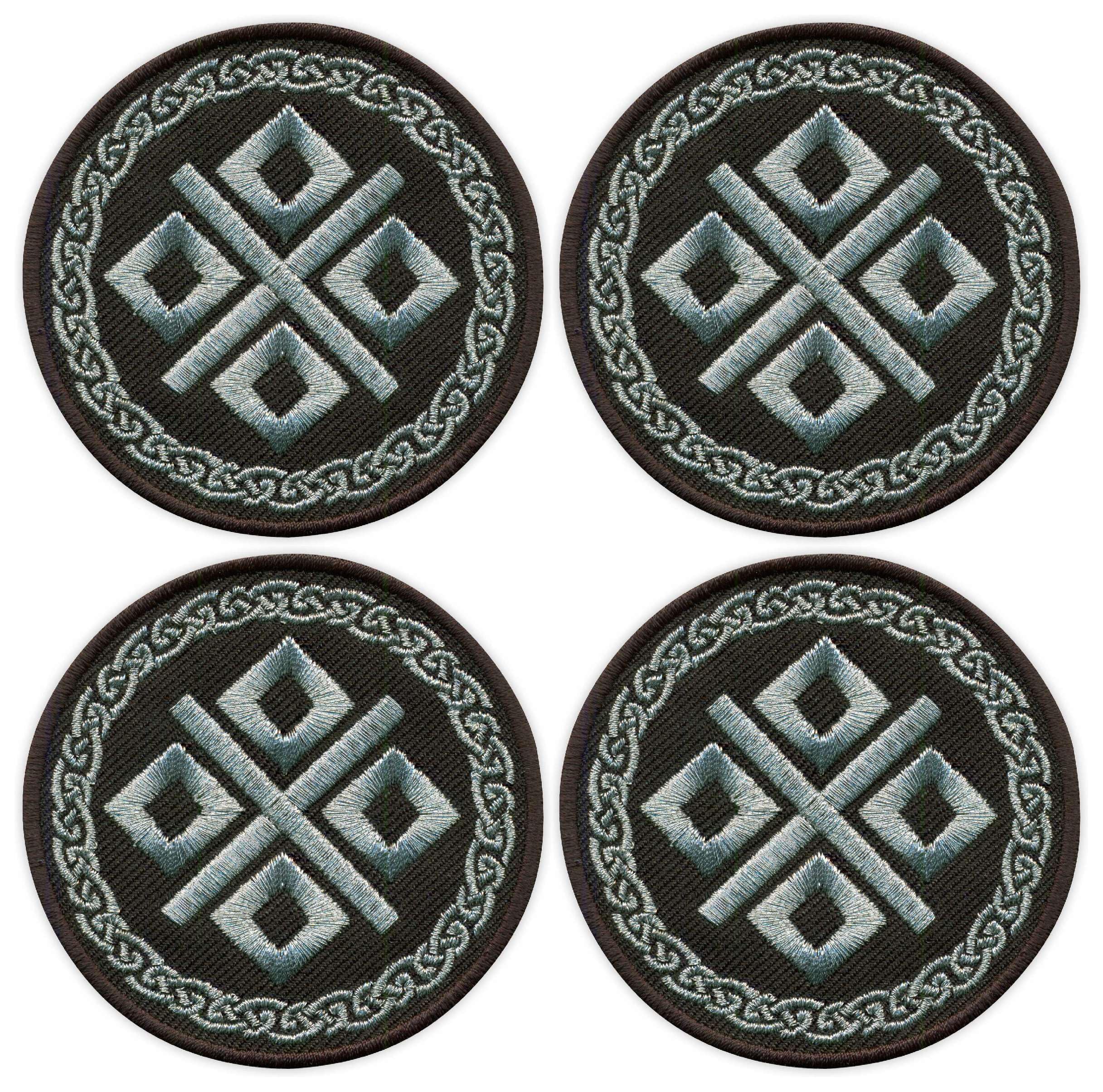 Zestaw Czterech - Patchion Symbol Słowiańskiej Bogini MOKOSZ Z Ornamentem - Czarny Oraz - Hafciana Łatka/Odznaka/Emblemat