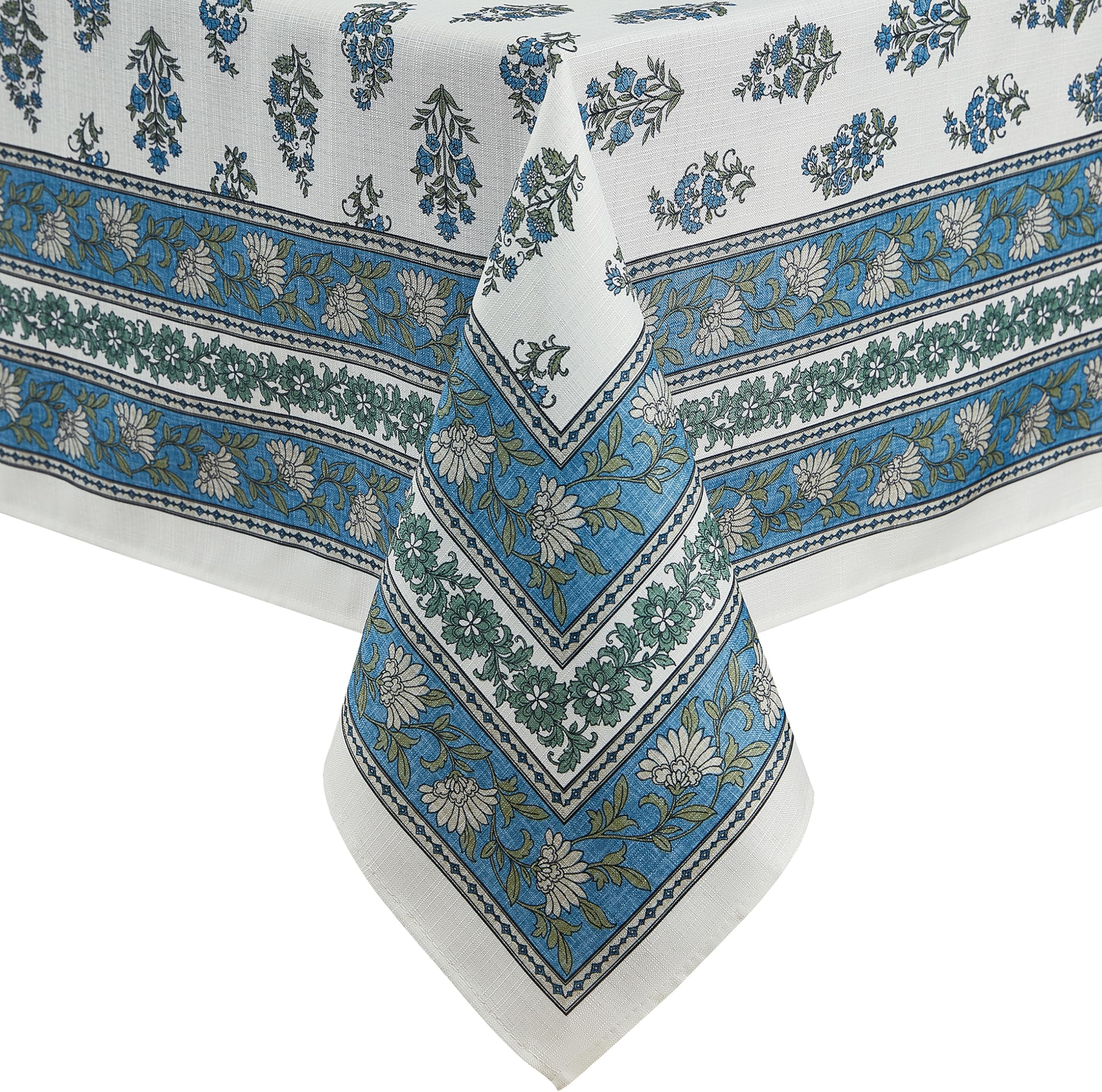 Tropez Block Print Stain & Water Resistant Indoor/Outdoor Tablecloth, Multicolor - 60" W x 102" L