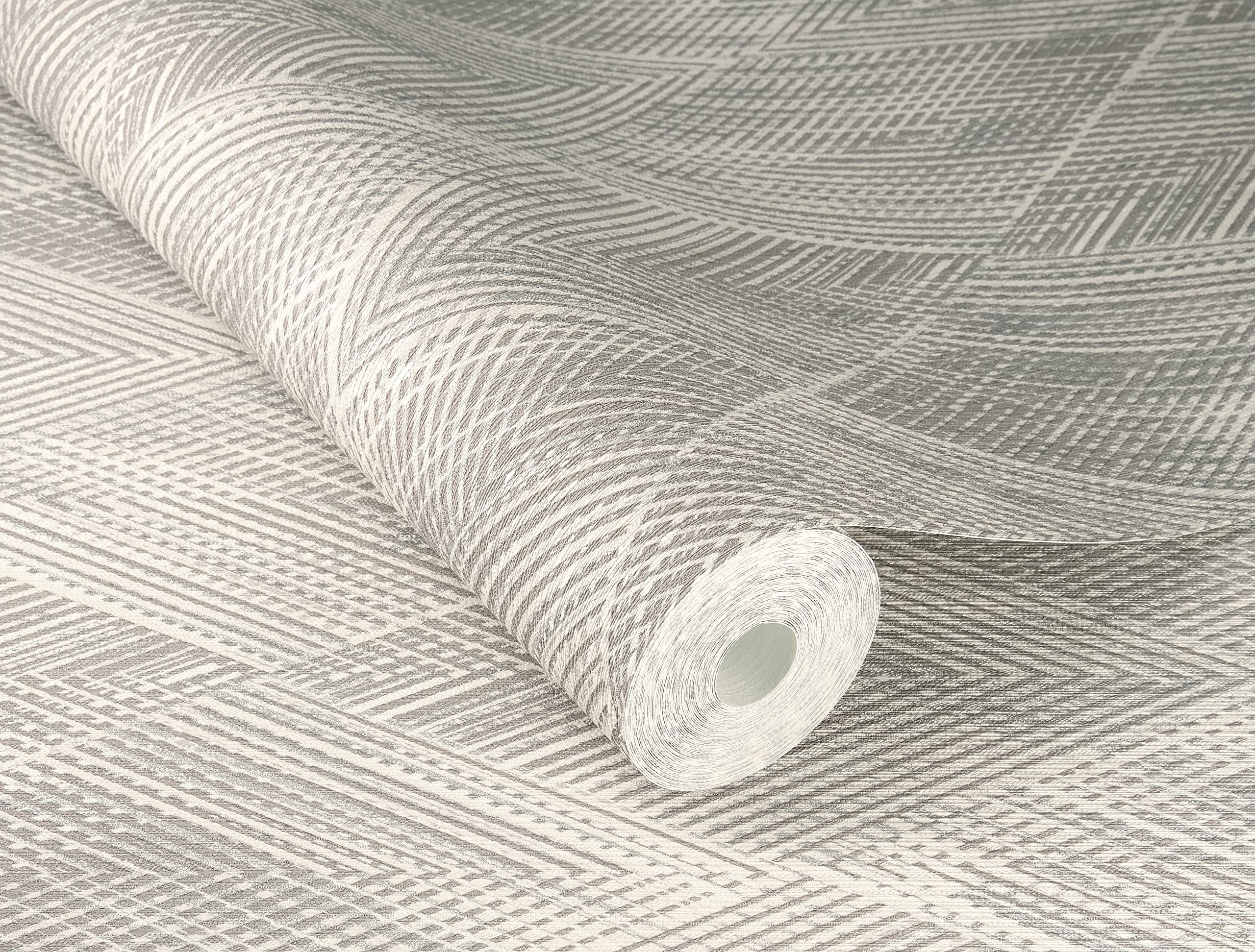 Rasch 844115 Non-Woven Wallpaper in Light Grey and Silver with Geometric Pattern from The Perfecto VI Collection - 10.05 m x 0.53 m (L x W) - Image 3