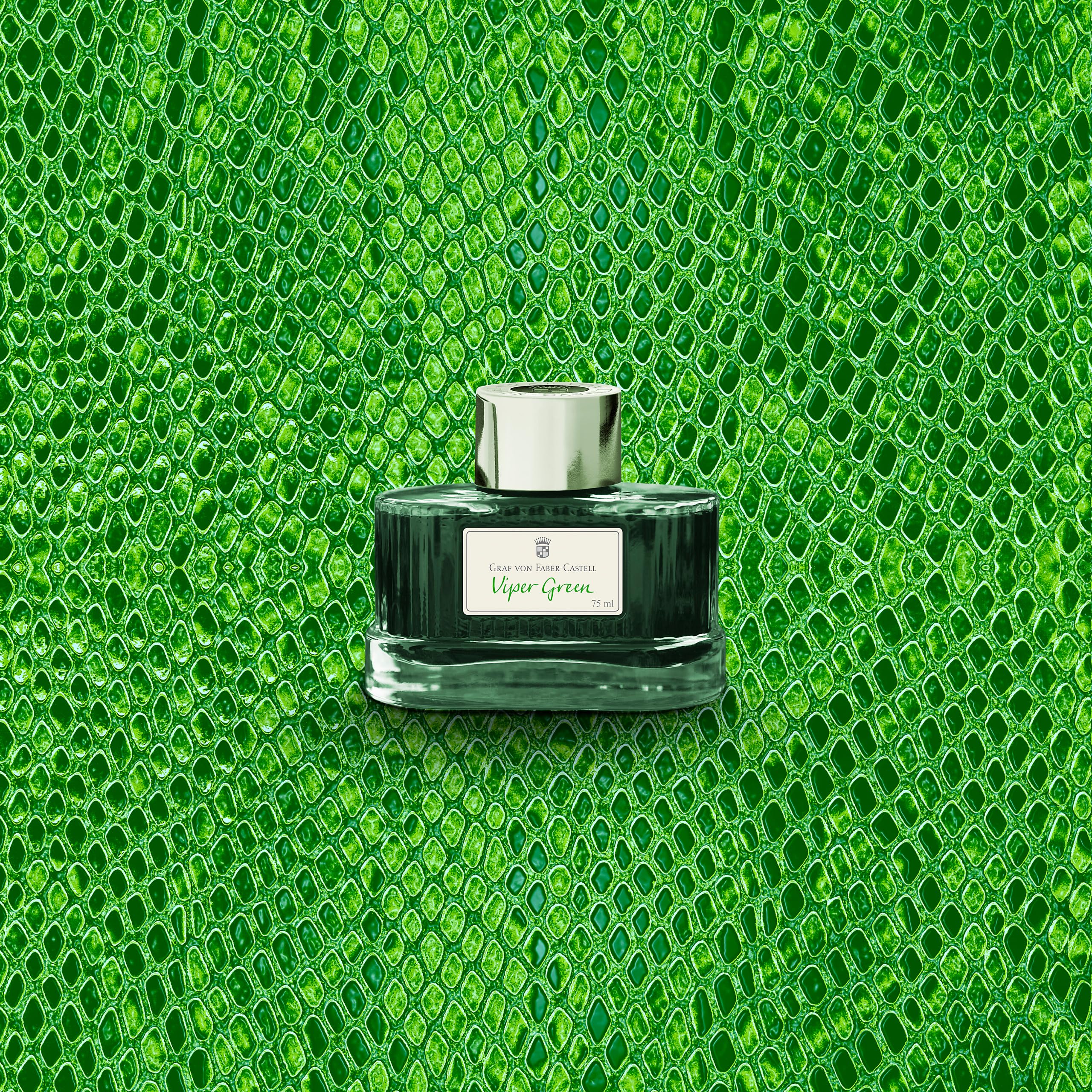 Graf von Faber-Castell 141017 - Barattolo di inchiostro verde vipera, 75 ml, inchiostro a prova di documento in un elegante calamaio