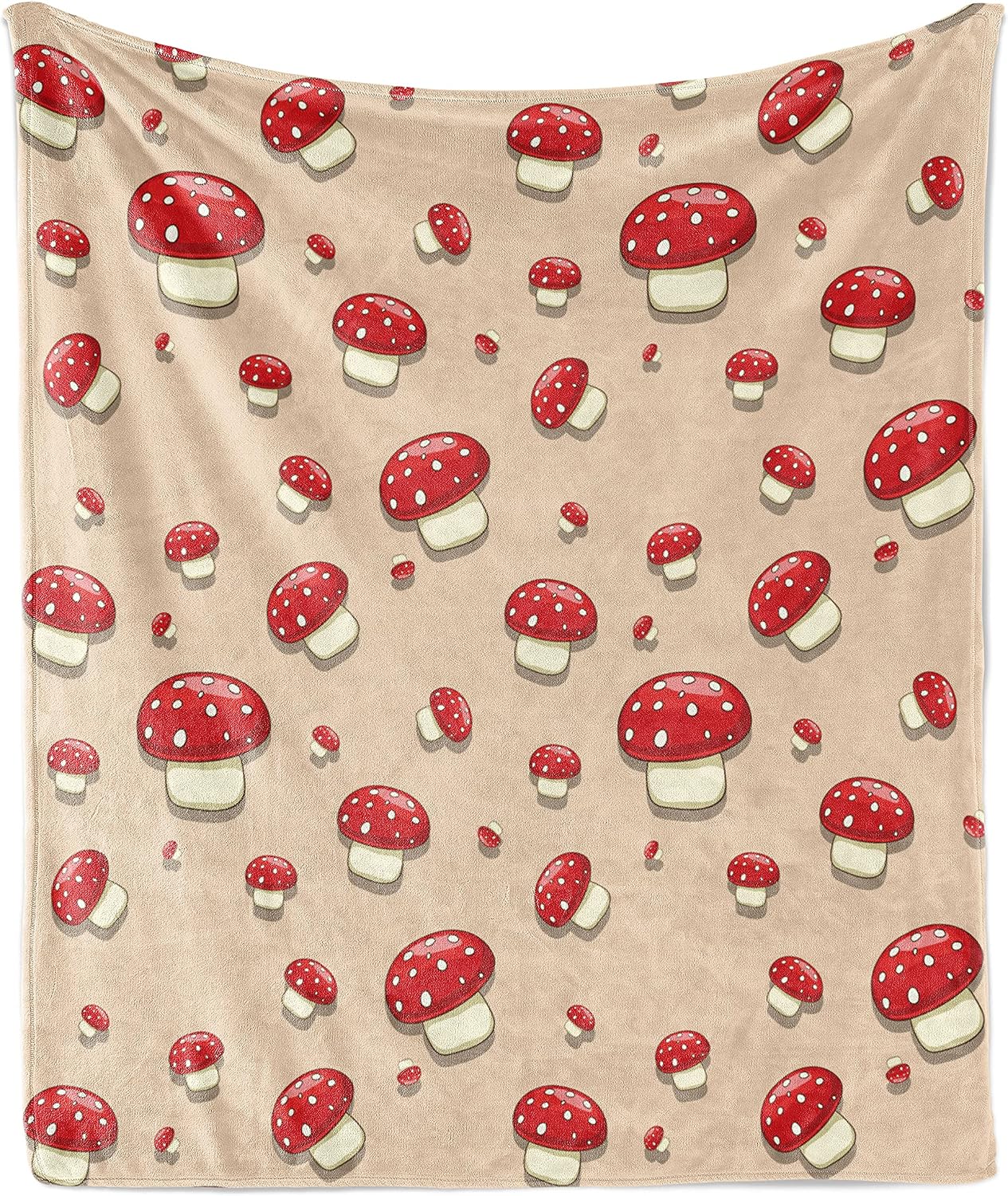 Ambesonne Mushroom Throws and Blankets for Sofa & Bed Woodland Themed Illustration of Spotted Toadstool Summer Season Forest Cartoon Flannel Fleece Soft Couch Cover for Adults 70" x 90" Ivory Red Tan