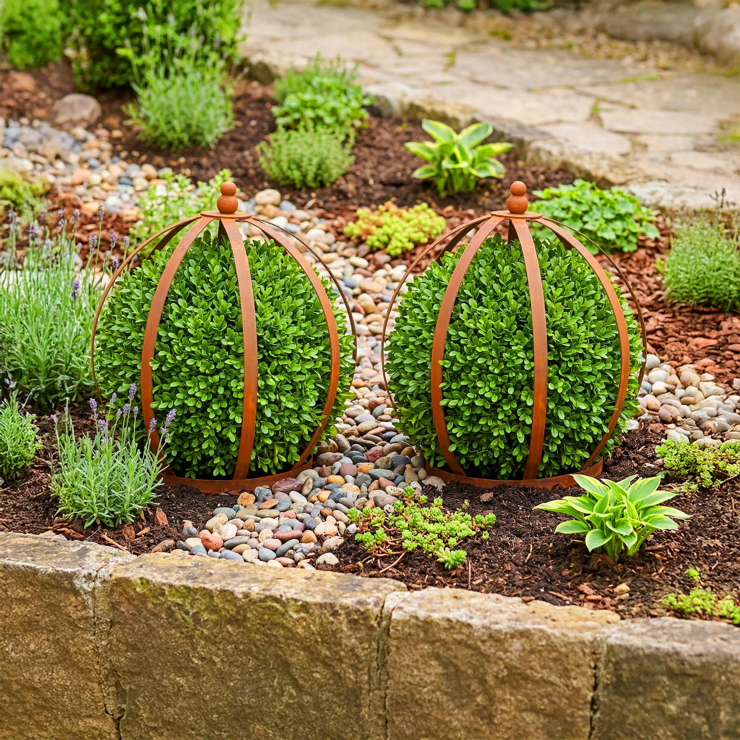 Relaxdays Supports pour Plantes vivaces, Lot de 2, Couronne végétale pour vivaces & Jeunes Plants, HxD 35x30 cm, Rouille