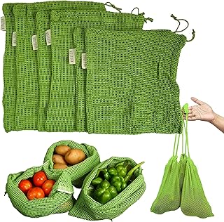 VOLTURI 100% Cotton Vegetable Bags for Fridge Storage (Pack of 6), Eco-Friendly Natural Cotton Mesh Net Fridge Storage Bags with Drawstrings for Vegetables & Fruits, Food-Safe, Biodegradable, Reusable Price in India