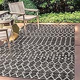 JONATHAN Y SMB108F-8 Ourika Marokkanischer Geometrischer Strukturierter Teppich für drinnen und draußen Schwarz/Grau 240 cm x 300 cm, Bohemian, pflegeleicht, Wohnzimmer, Garten, Nicht fusselnd EU 236 x 305 cm (Rechteckig) Black/Gray