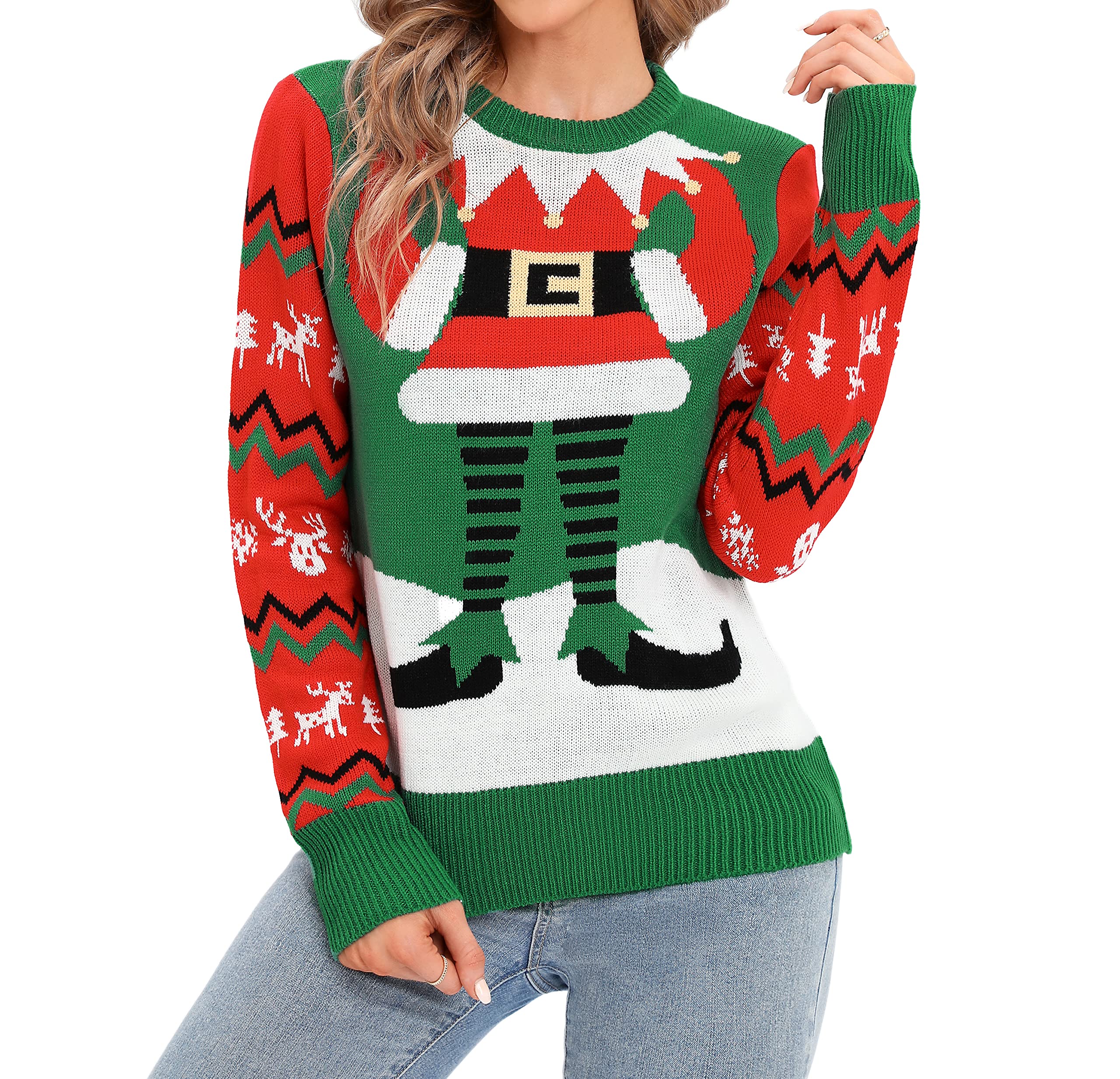 LUBOT Ugly Christmas Sweaters for Women Cute Fuzzy Funny Wintertime and Holiday Parties Knitted Pullover Sweater