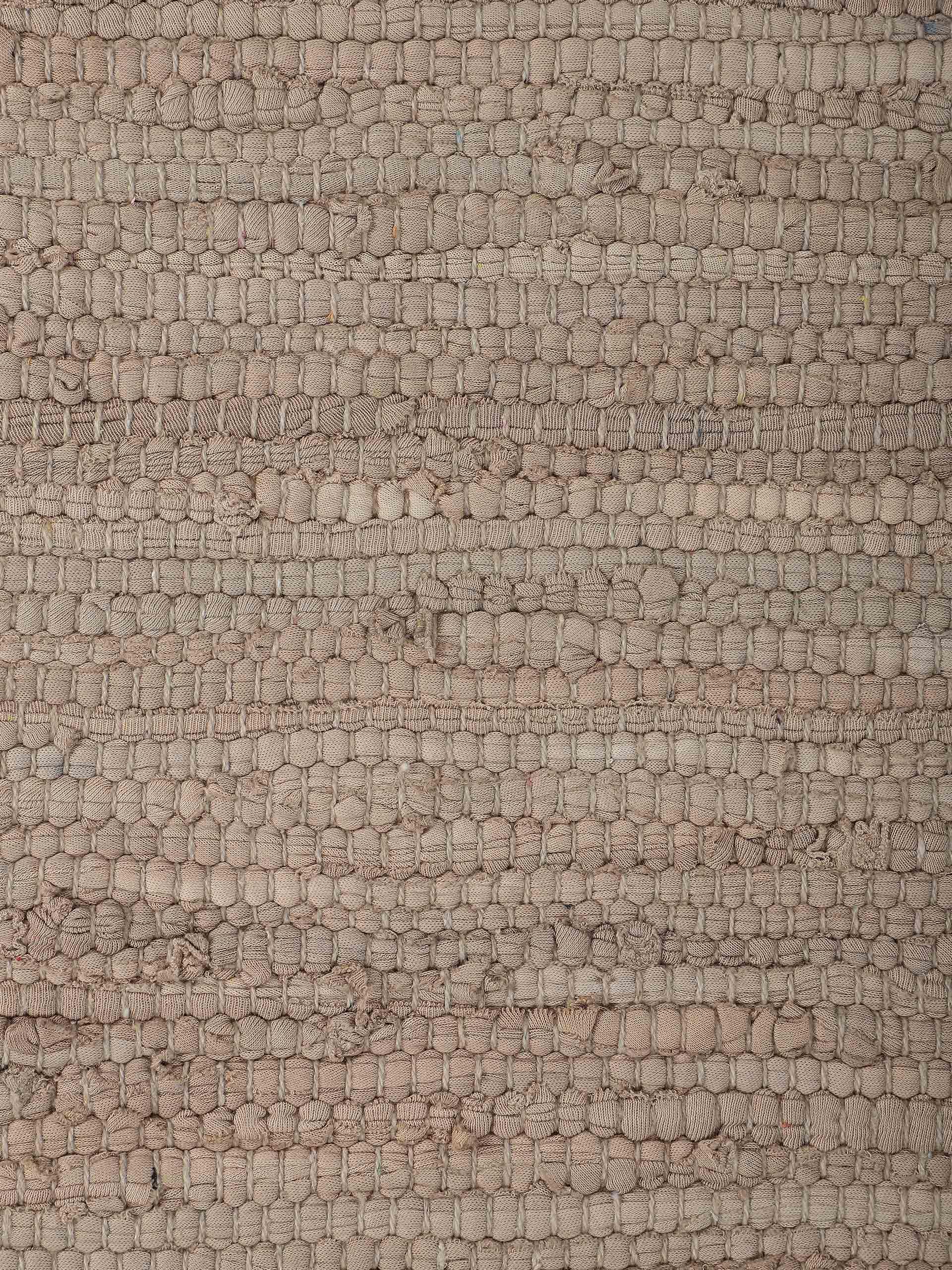 carpetfine Flickenteppich Kelim Chindi Uni Läufer Taupe 70x240 cm, handgewebt | Fleckerlteppich aus Baumwolle für Wohnzimmermit Fransen