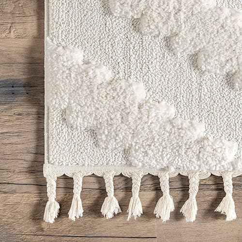 Miniatura 4 de nuLOOM Tinsley - Alfombra geométrica alta y baja con borlas, 4 x 6, color beige