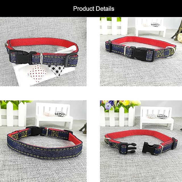 Foto 6 de 7 de Newtensina Moda Perro Collar y Correa Set Tela de Mezclilla Perrito Collar con Correa para Perro - Red - S