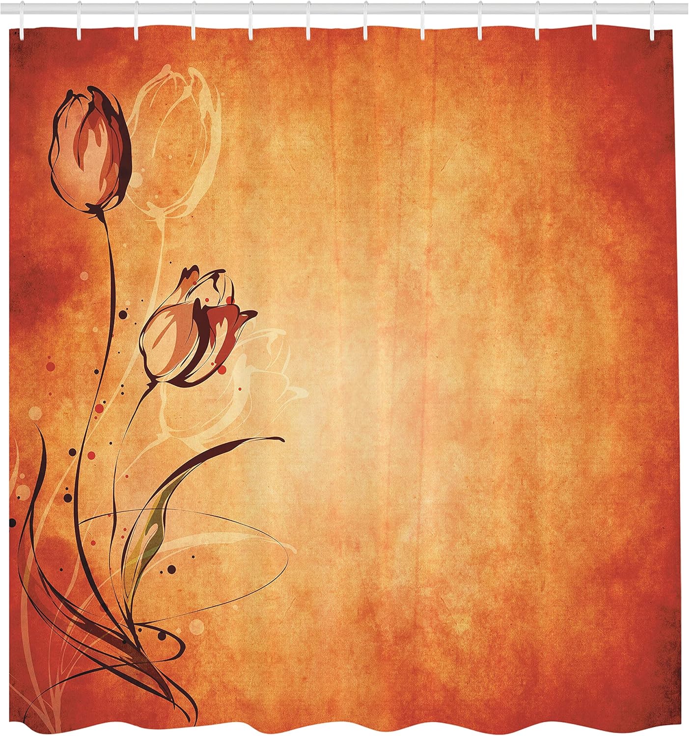 Ambesonne Antique Shower Curtain, Vintage Aged Background The Silhouette of Rose Bloom Digital Image, Cloth Fabric Bathroom Decor Set with Hooks, 69" W x 75" L, Orange Mustard Maroon