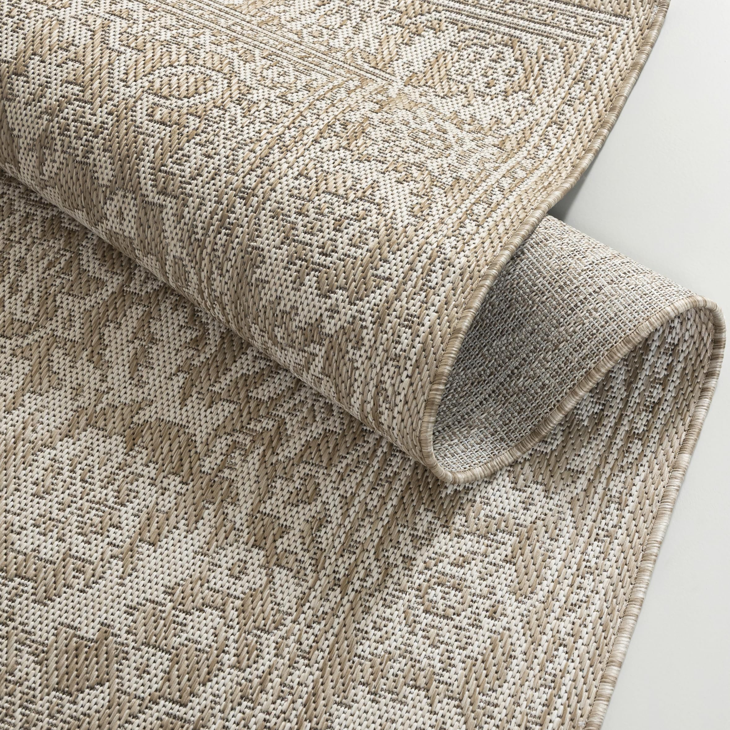 Mazovia Teppich Beige In/Outdoor-Teppich Vintage - Balkon, Terrasse, Patio, Pavillon - Kurzflor Rechteckig Oeko-TEX® Zertifikat Wasserdicht - 160 x 230 cm