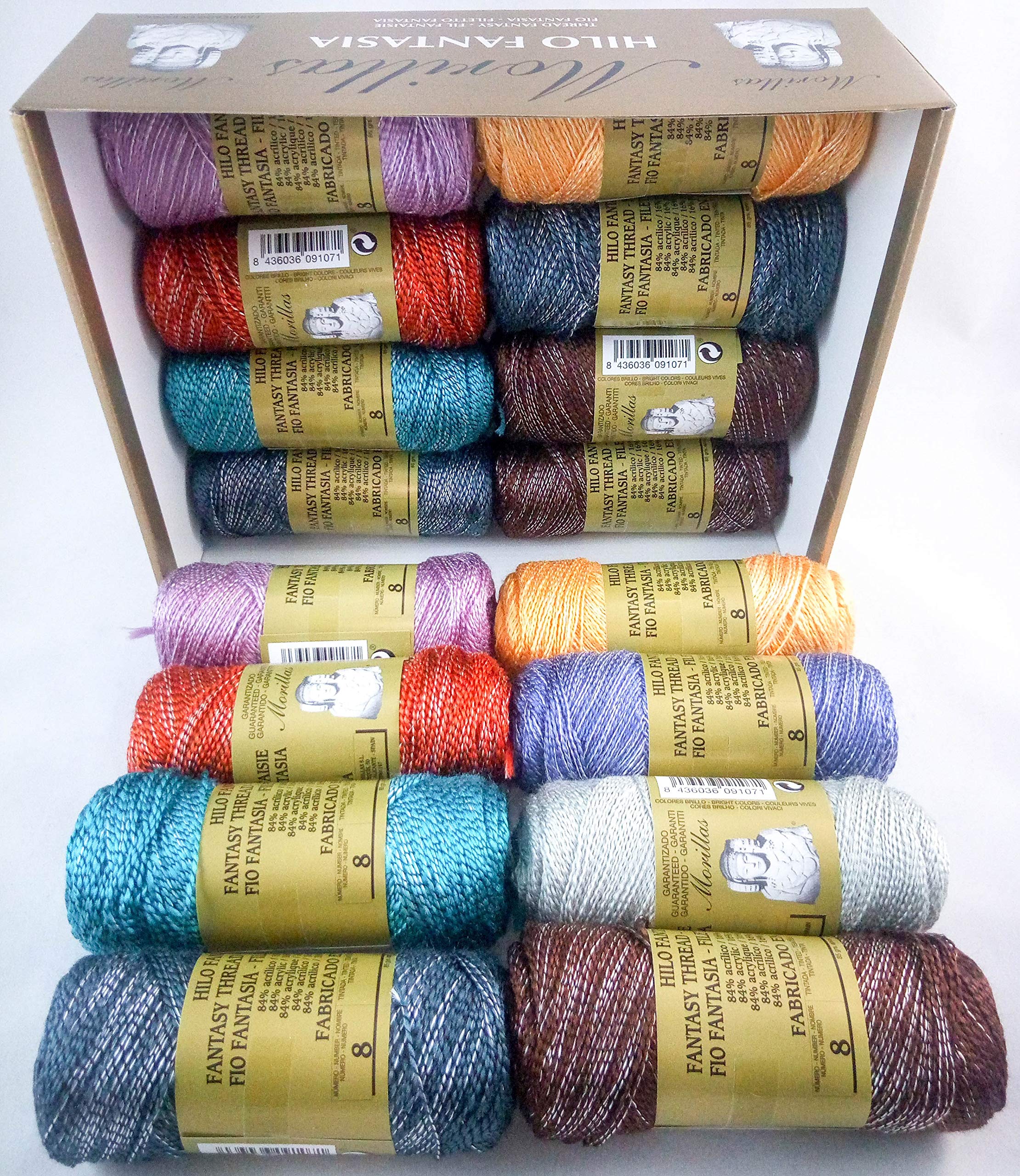 ▷ Pack de 16 Zepelines Hilo Fantasía Nº 8 BRILLO COL. OSCUROS (84% Acrílico/ 16% Poliéster) para tejer labores de ganchillo o punto con un acabado elegante.