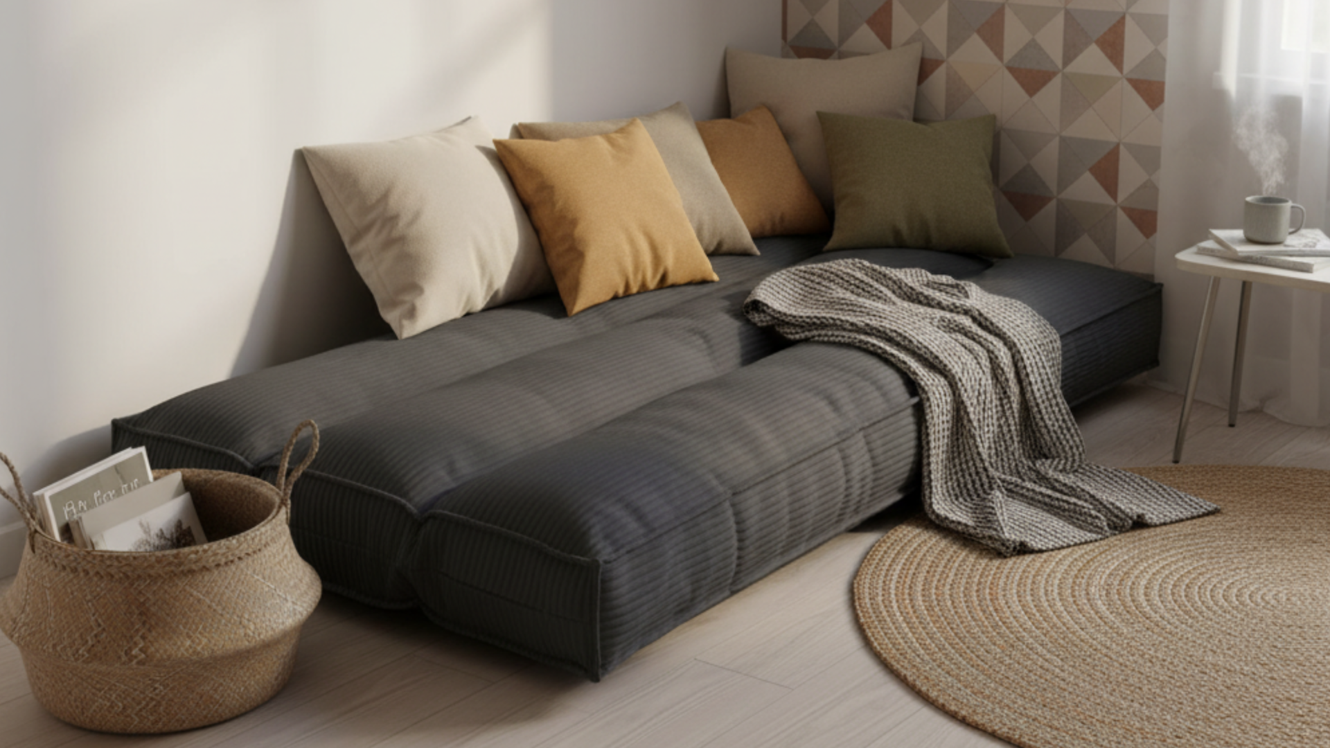Bananair - Futon 1 Place Épais & Confortable Fabriqué en France, Housse Lavable, Idéal comme Matelas de Sol, d'Appoint, Chauffeuse - Futon Pliable, Sangle de Rangement Incluse (90x190 cm, Gris Foncé