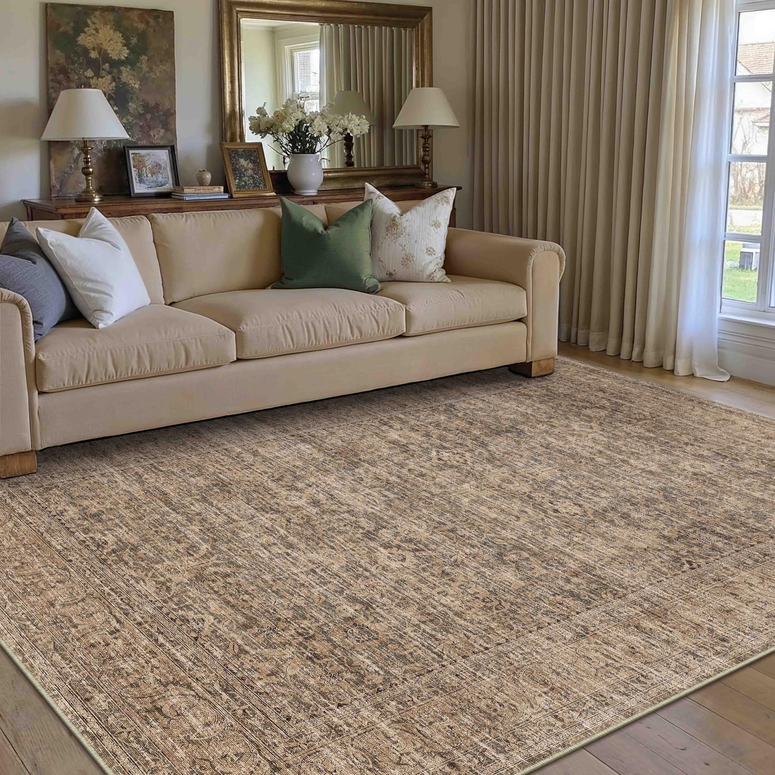PureCozy Brown Small Area Rug 4x6 Vintage Retro Distressed — image 1
