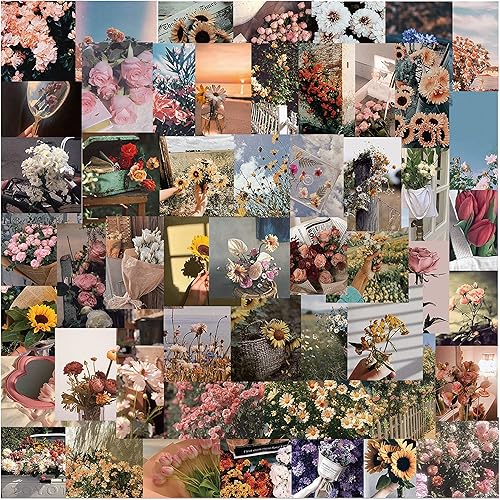 Miniatura 3 de 52 pegatinas de flores de arte retro para álbumes de recortes, para computadora, guitarra, monopatín, diario, impermeable, para niños, jóvenes,