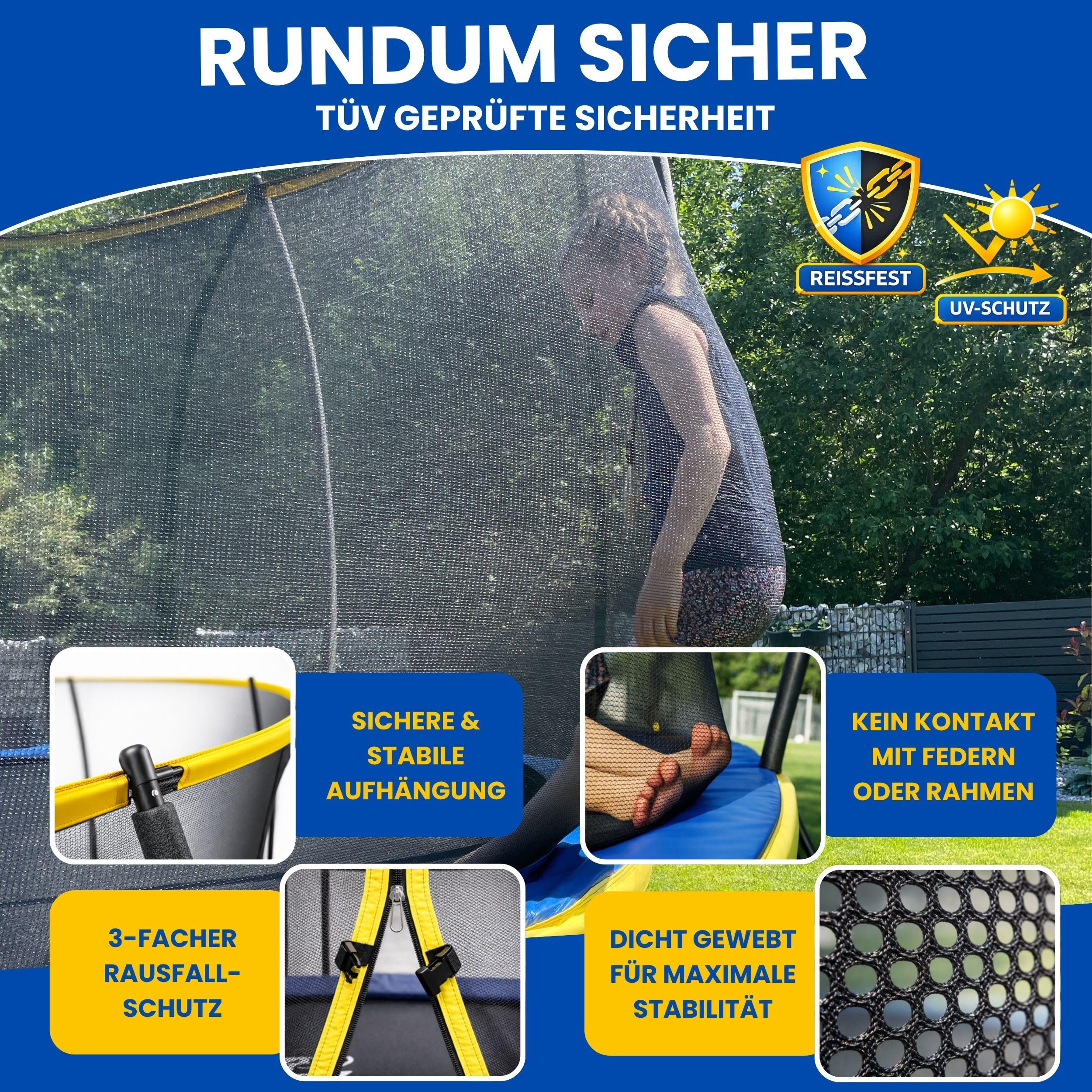 Zero Gravity Trampolin Outdoor Ø 183/244/305/366/427 cm, TÜV GS, Smartes Klappnetz für schnellen Auf- und Abbau, Outdoor Trampolin Komplett-Set inkl. Leiter, Aufbauvideo, Ultima 4 Modelle