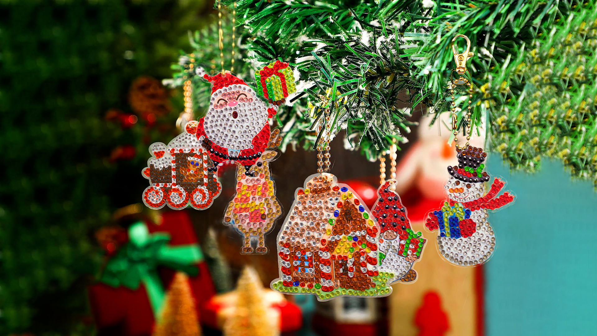 Set 12 Portachiavi Natale Diamond Painting 5D Fai-da-te, Con Strass Colorati, Kit Creativo Per Adulti E Bambini