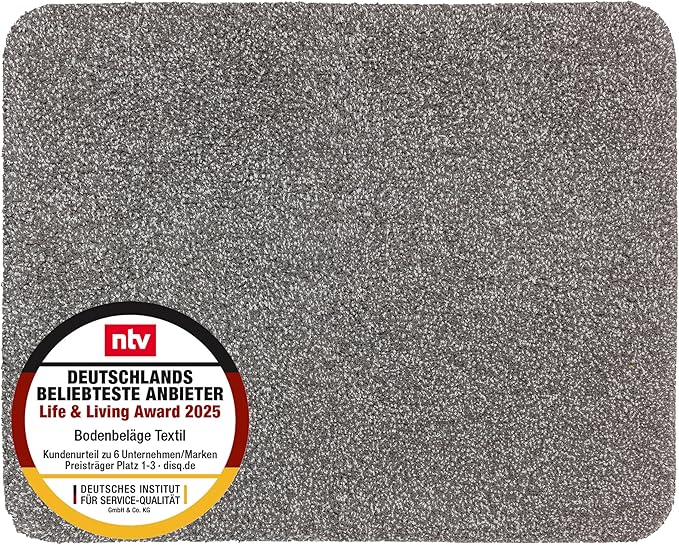 Astra Schmutzfangmatte innen waschbar 60×75 cm – Sauberlaufmatte grau 100% Baumwolle Matte – Entra SAUGSTARK – rutschfeste Fußmatte pflegeleicht