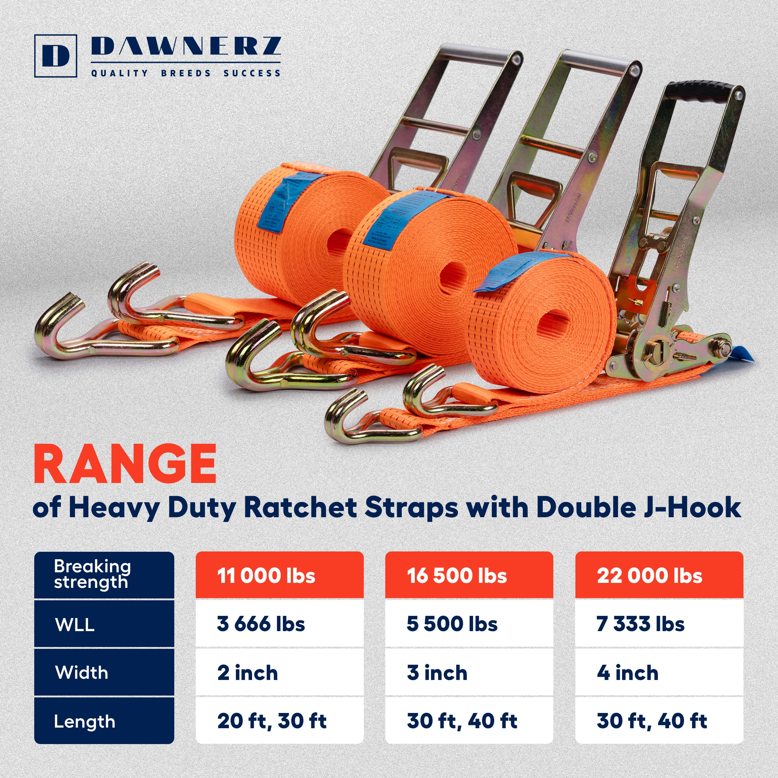 Correas de trinquete resistentes de 7.6 cm x 9.1 m - 7.5 kg de resistencia a la rotura, correas de trinquete con ganchos en J de doble alambre para camión y remolque