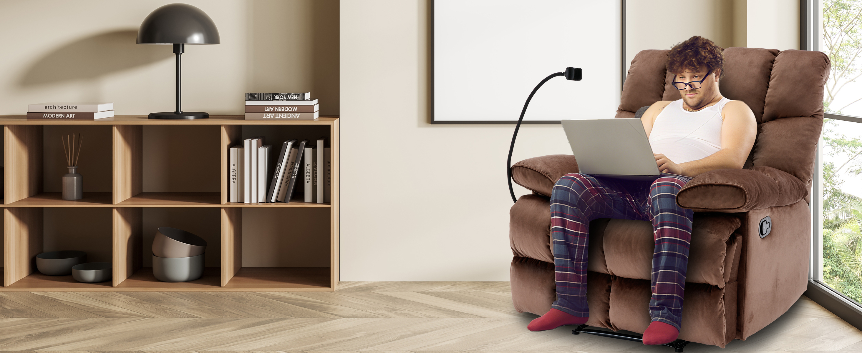 Sillón reclinable manual marrón amplia miniatura 7