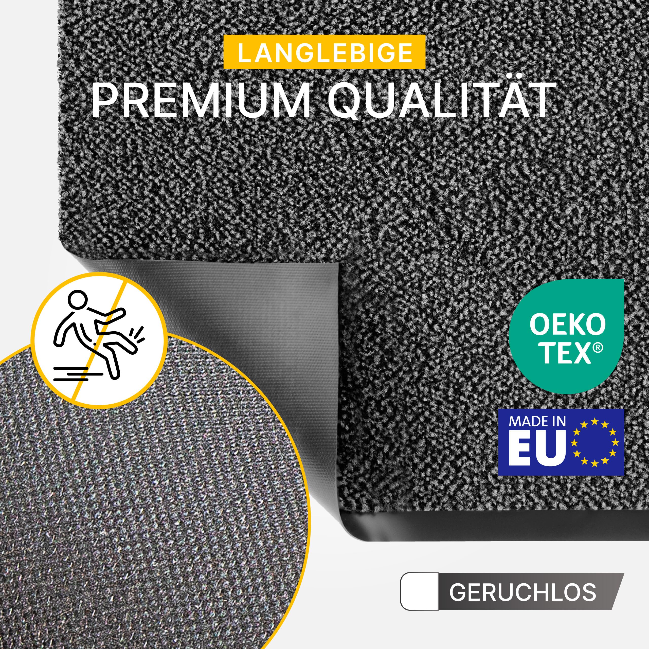 Entrando Schmutzfangmatte auf Maß - 90 cm oder 120 cm Breite - Länge wählbar 20 Meter - mit oder ohne Gummirand an den Schnittkanten schmutzfangteppich meterware sauberlaufmatte (Anthrazit Schwarz)