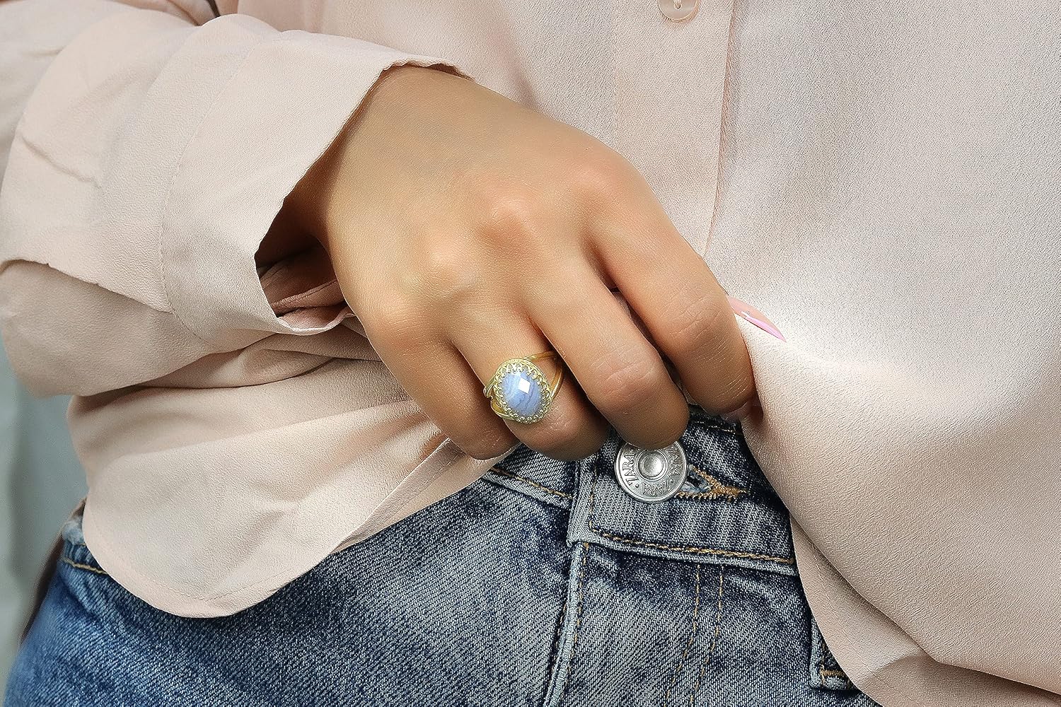 Fancy Agate Ring - Artisan Oval Gemstone Jewelry for Women, Unique Statement Accessory, Customizable with Engraving, Handmade with Box