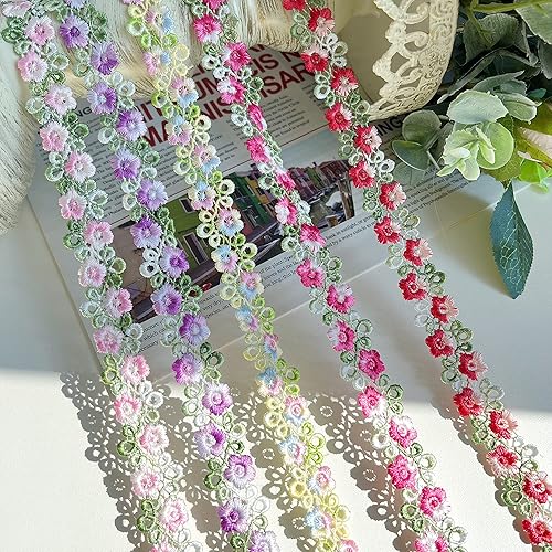 Miniatura 5 de Cinta de encaje floral de arco iris, decoración bordada, apliques bordados, cinta para coser bricolaje, boda, novia, niños, decoración de vestidos,