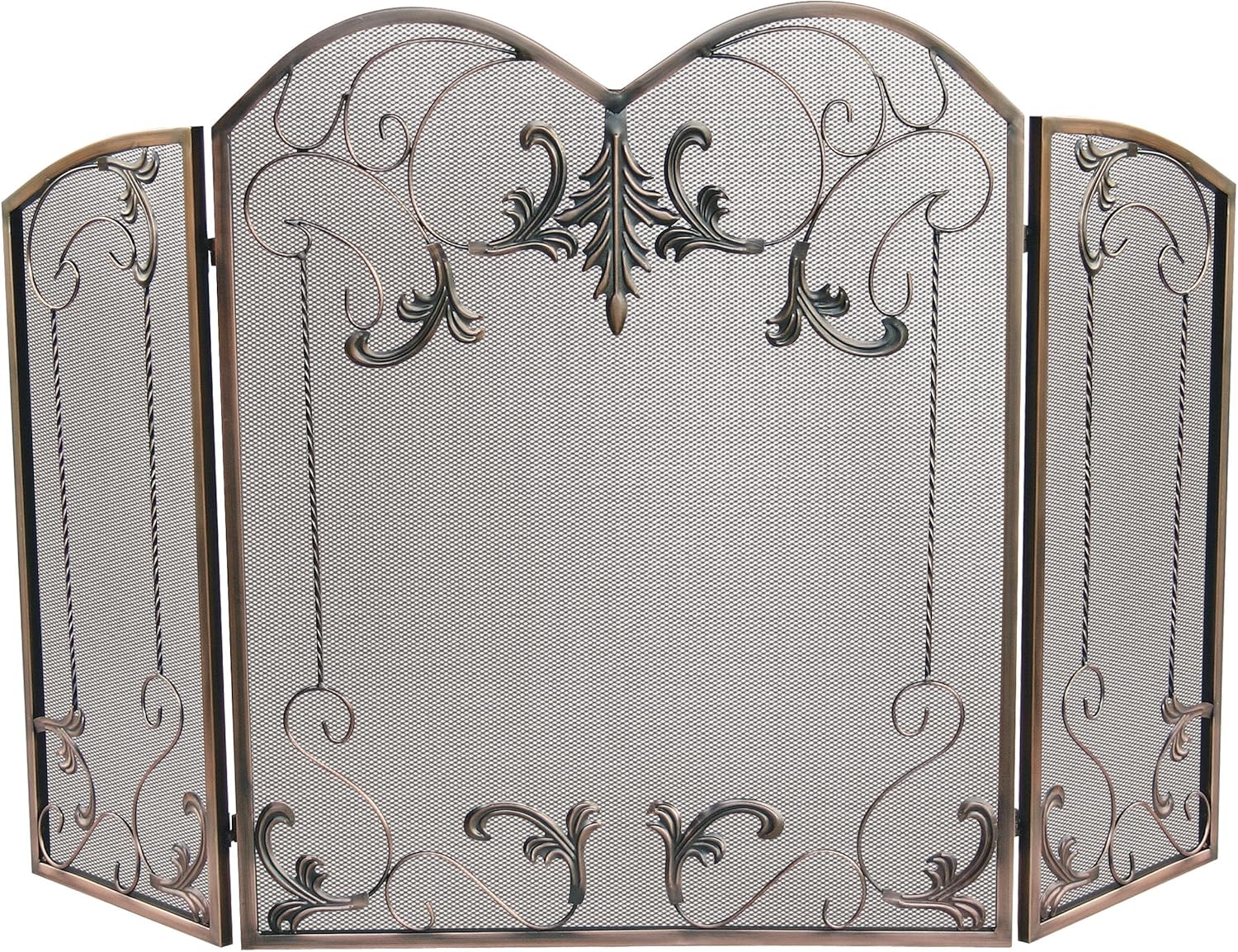 UniFlame 3-Fold Venetian Bronze Fireplace Screen with Leaf Scrolls (S-1645)
