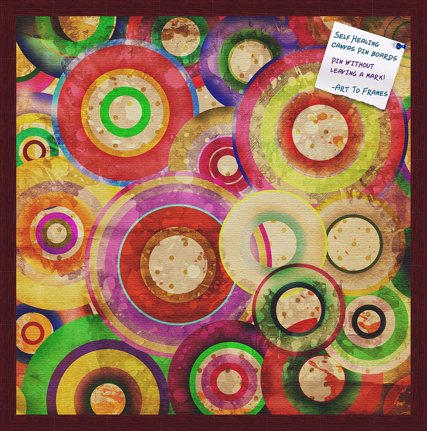 PinPix decorative pin cork bulletin board made from self-healing canvas, Psychedelic Retina Disc printed at 24x24 Inches and framed in Classic Mahogany Frame(WOM59504)