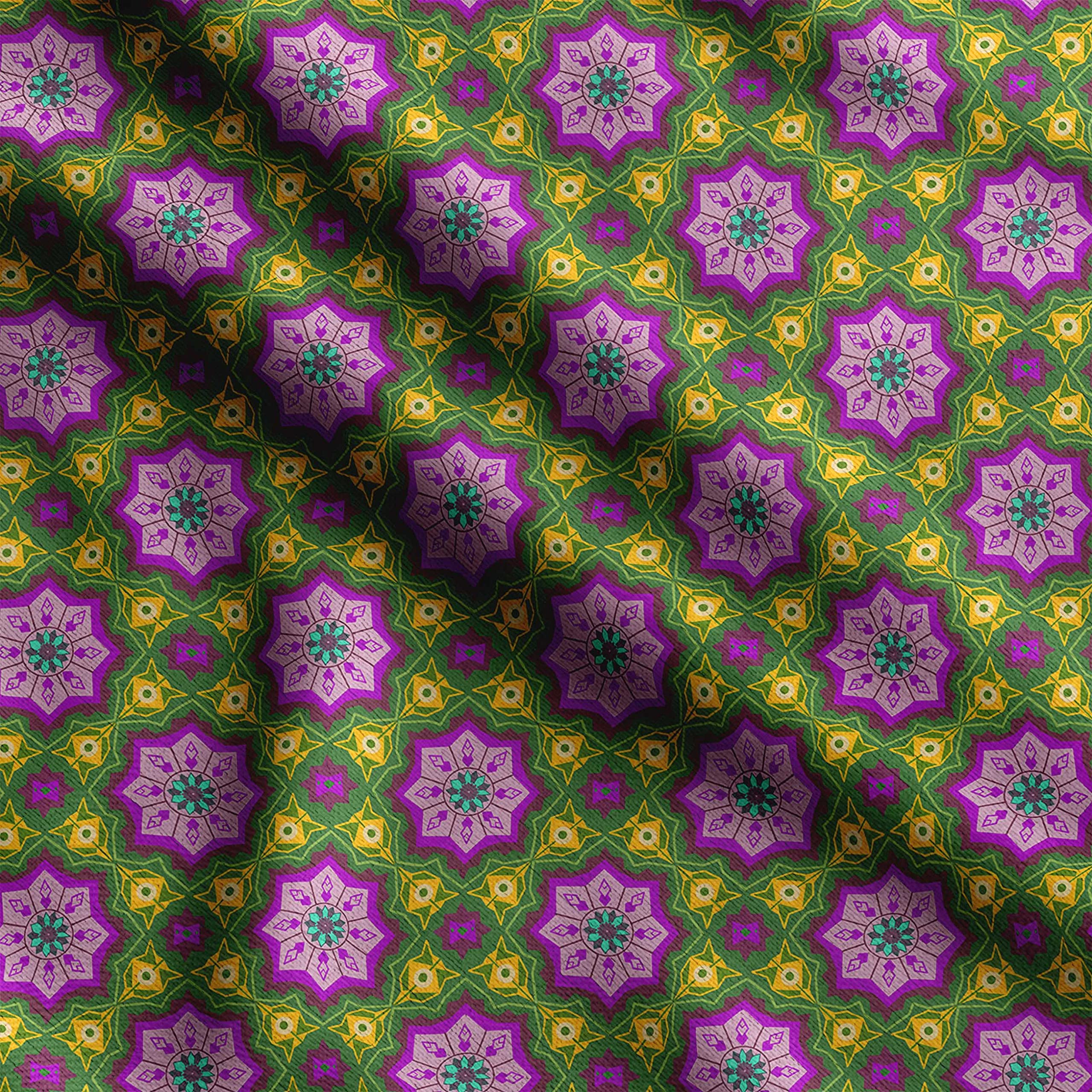 Soimoi Kaleidoscope Print - Green, Premium Cotton Cambric Fabric - Medium Weight Material for Quilting, Kurtis, Blouse, Kids Clothing, Tunic, Curtains - 42" Inch Wide, 1 Metre