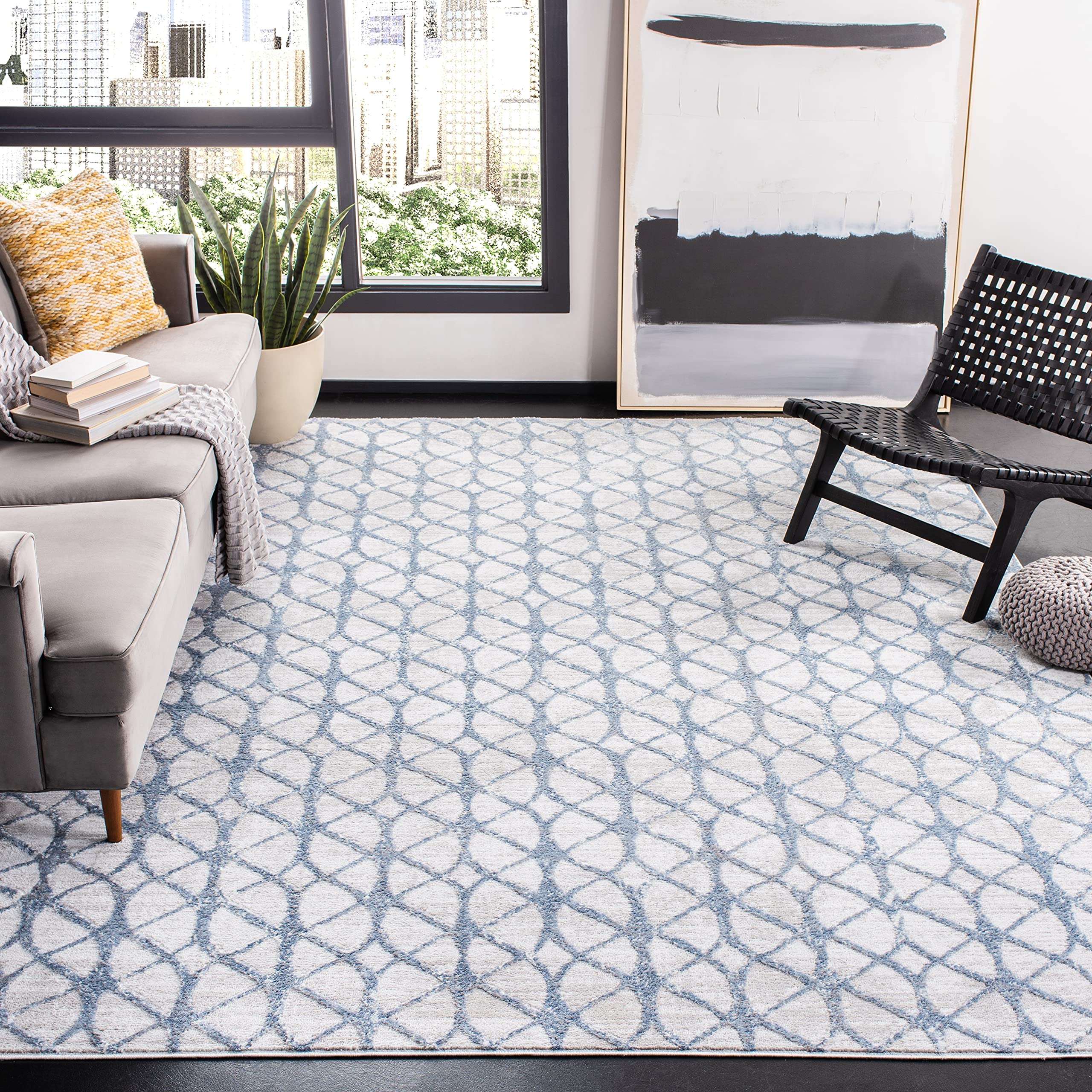 SAFAVIEH Amelia Collection Area Rug - 10' x 14', Grey & Blue, Geometric Design, Non-Shedding & Easy Care, Ideal for High Traffic Areas in Living Room,