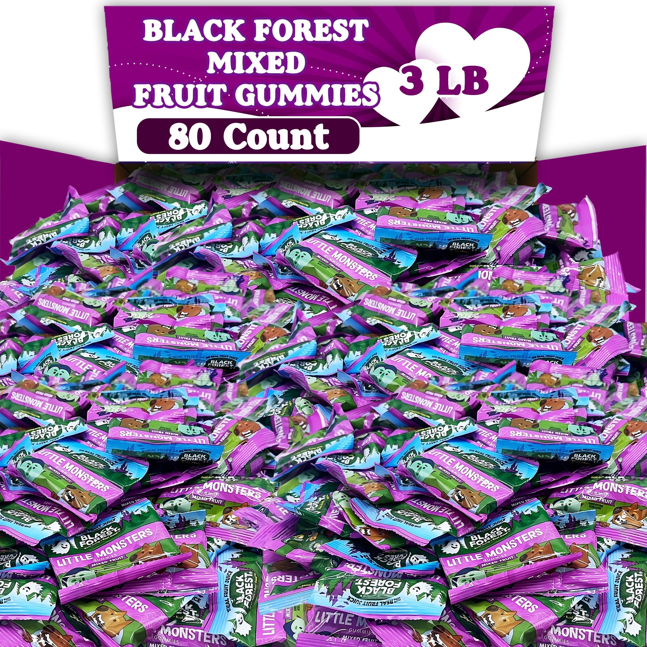 Blackforest Fruit Snacks Candy Bulk, 80 Count (48 Oz)-Individually Wrapped Snack Size Candy Bags of Mixed Fruit Gummy Candy, Made with Real Fruit Juice, Healthy Snacks for Kids, Nut Free & Gluten Free