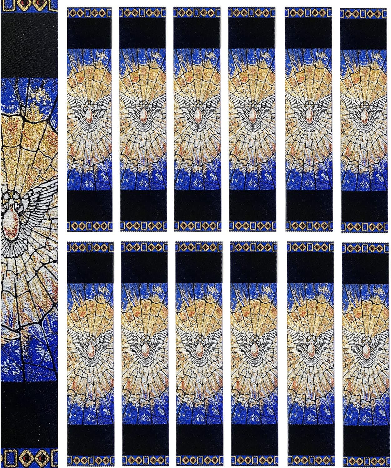 Needzo - Holy Spirit Icon Tapestry Bookmarks Book Marker 9 1/4 Inch, Dove White Gold Blue Cloth Bookmarker Set of 12