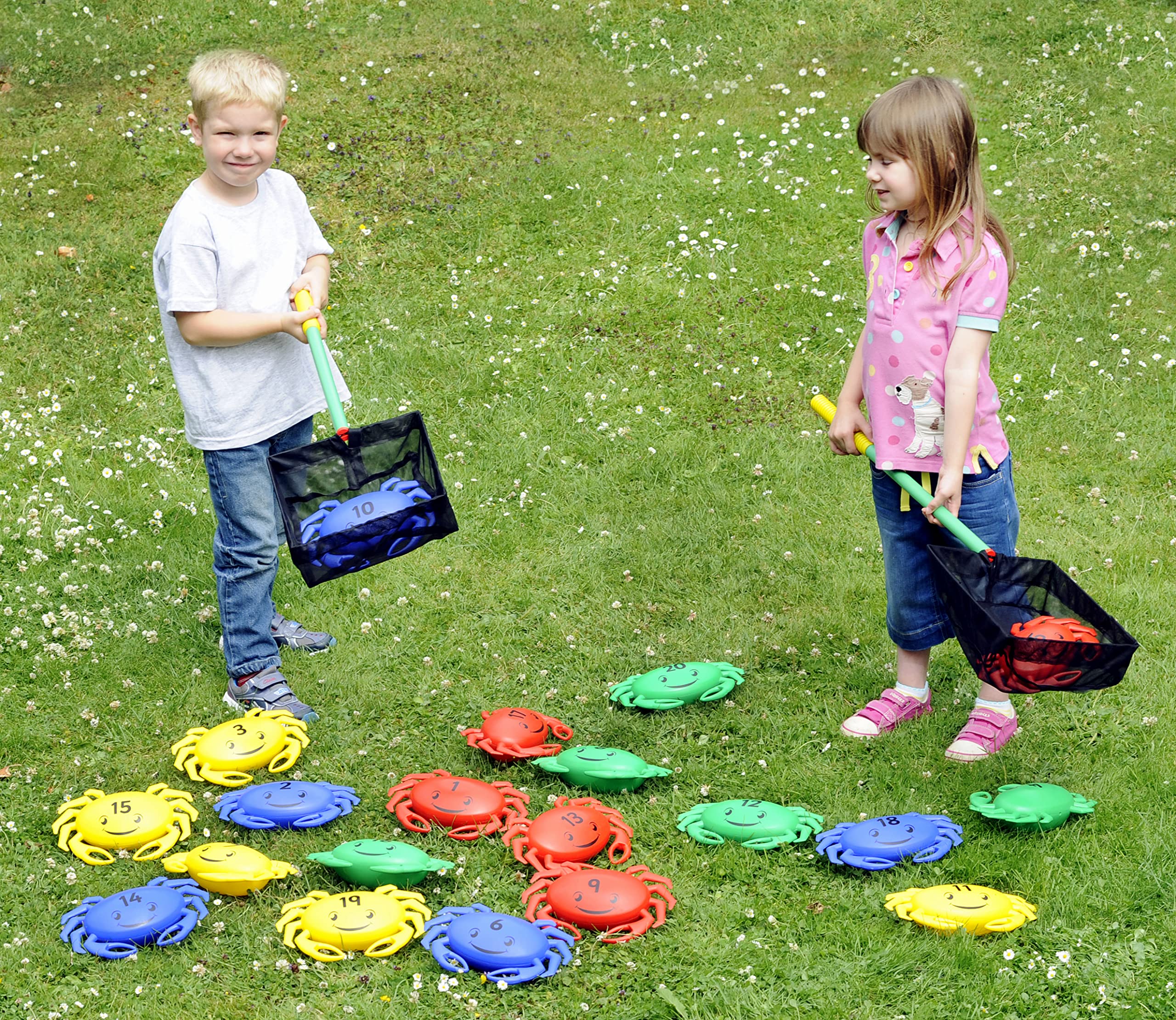 EDUCATIONAL ADVANTAGE Kids Netting Number Crabs 1-20 in Multicolored - Counting Fun Learning Sorting Toy - 20 Large Pieces and 2 Nets - 2+ Years