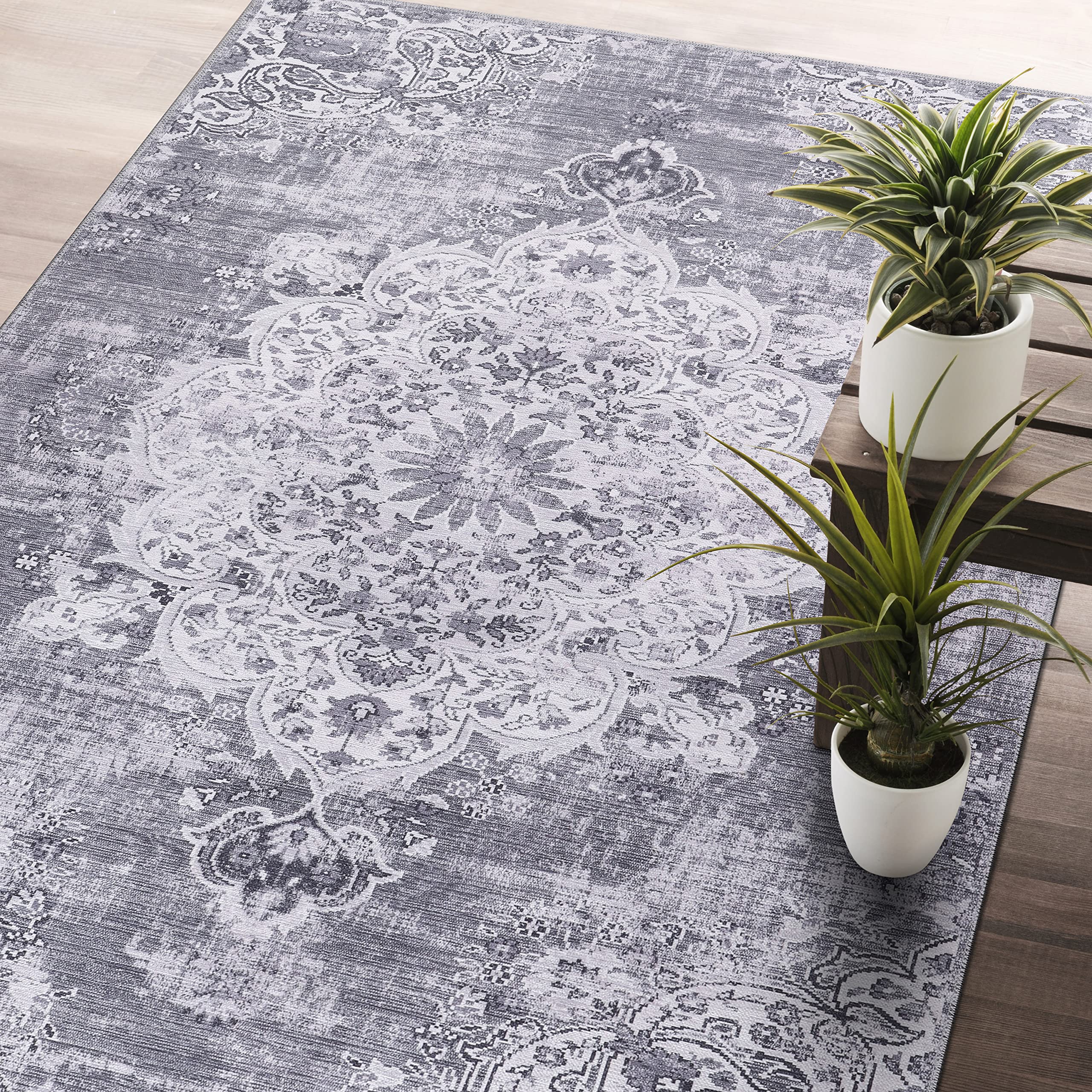 CAMILSON Machine Washable Area Rugs for Living Room Bedroom, Distressed