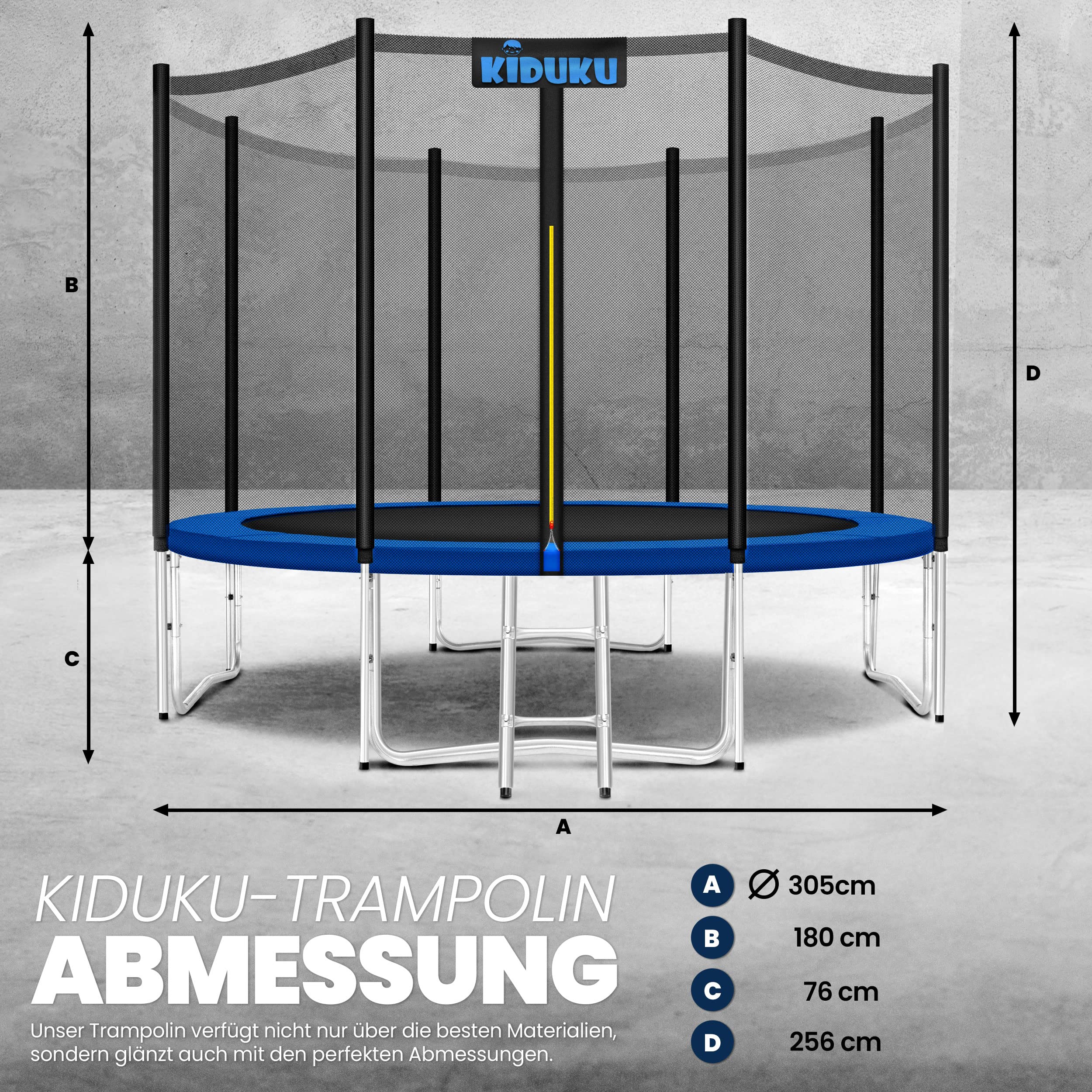 KIDUKU® Trampolin Ø 244/305/366/427 cm | TÜV Rheinland geprüft | Komplettset mit Sicherheitsnetz, Leiter, Randabdeckung & Zubehör | Outdoor Gartentrampolin Kinder-Trampolin Belastbarkeit 150 kg