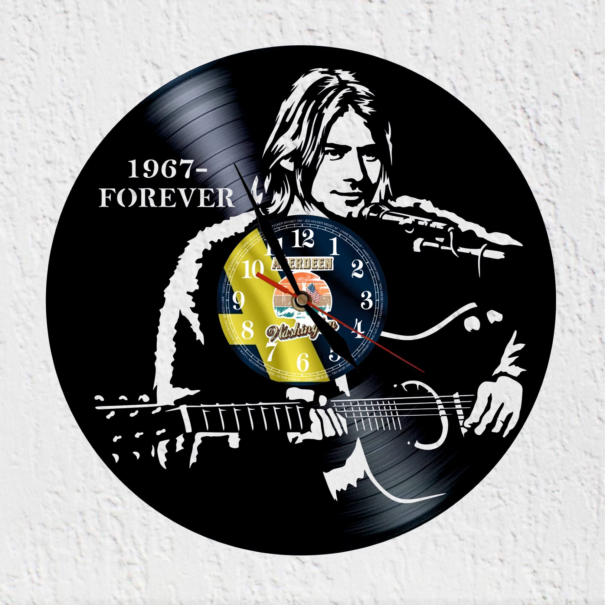 VINY WOODY Big Clock American Singer, Musician and Composer Guitarist and Principal Composer of the Grunge Band Wall Decor Vinyl Record Clock