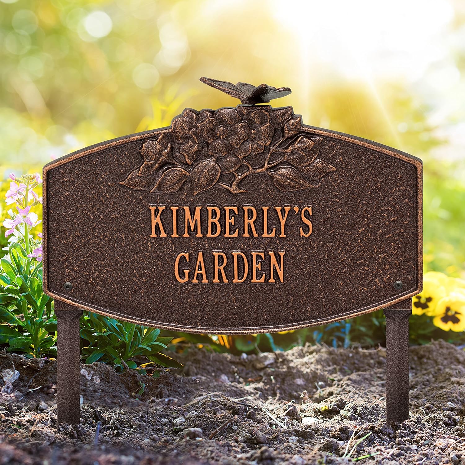 Whitehall™ Personalized Cast Metal Yard Plaque - The Butterfly Blossom Garden Lawn sign. Made in the USA.