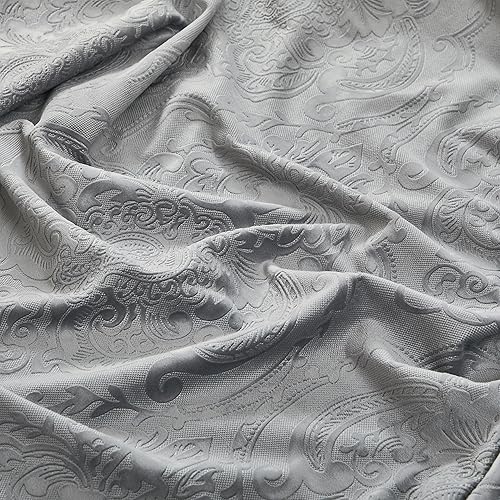 Miniatura 9 de GIGIZAZA Cortinas de terciopelo gris de 96 pulgadas de largo para sala de estar, 2 paneles de cortinas bohemias de lujo con estampado de flores en