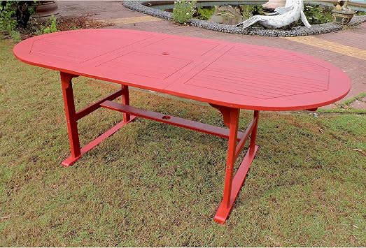 Royal Fiji 59-inch / 79-inch Acacia Oval Extendable Dining Table w/Fold Out Leaf - Barn Red