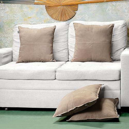 Miniatura 6 de Funda de almohada de piel de cordero  Funda decorativa para cojín de sofá  Fundas para sala de estar y dormitorio, 14 x 14 pulgadas  Beige