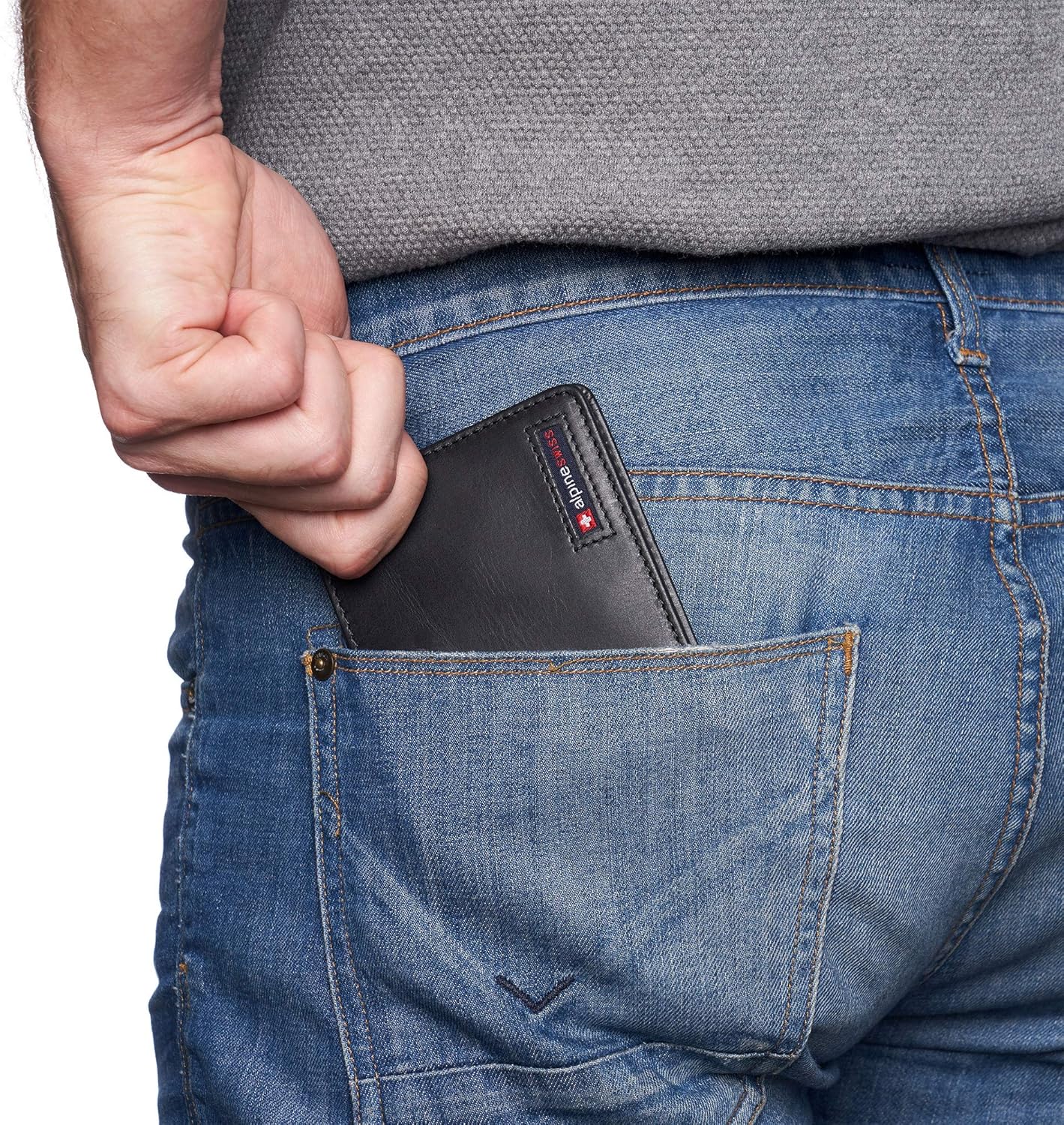 Alpine Swiss Connor Executive Bifold Wallet | Business Passcase for Men | Premium Leather | Dual ID Windows | RFID Blocking | Gift Box Included Glossy Nappa Black - Image 3