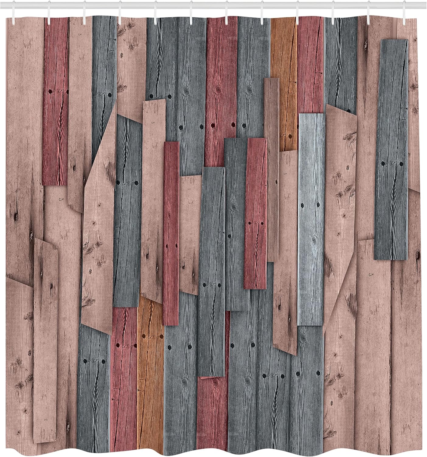 Ambesonne Rustic Shower Curtain, Grunge Wood Planks Barn House Door Nails Country Farm House Life Theme Layout, Cloth Fabric Bathroom Decor Set with Hooks, 69" W x 84" L, Pale Chocolate
