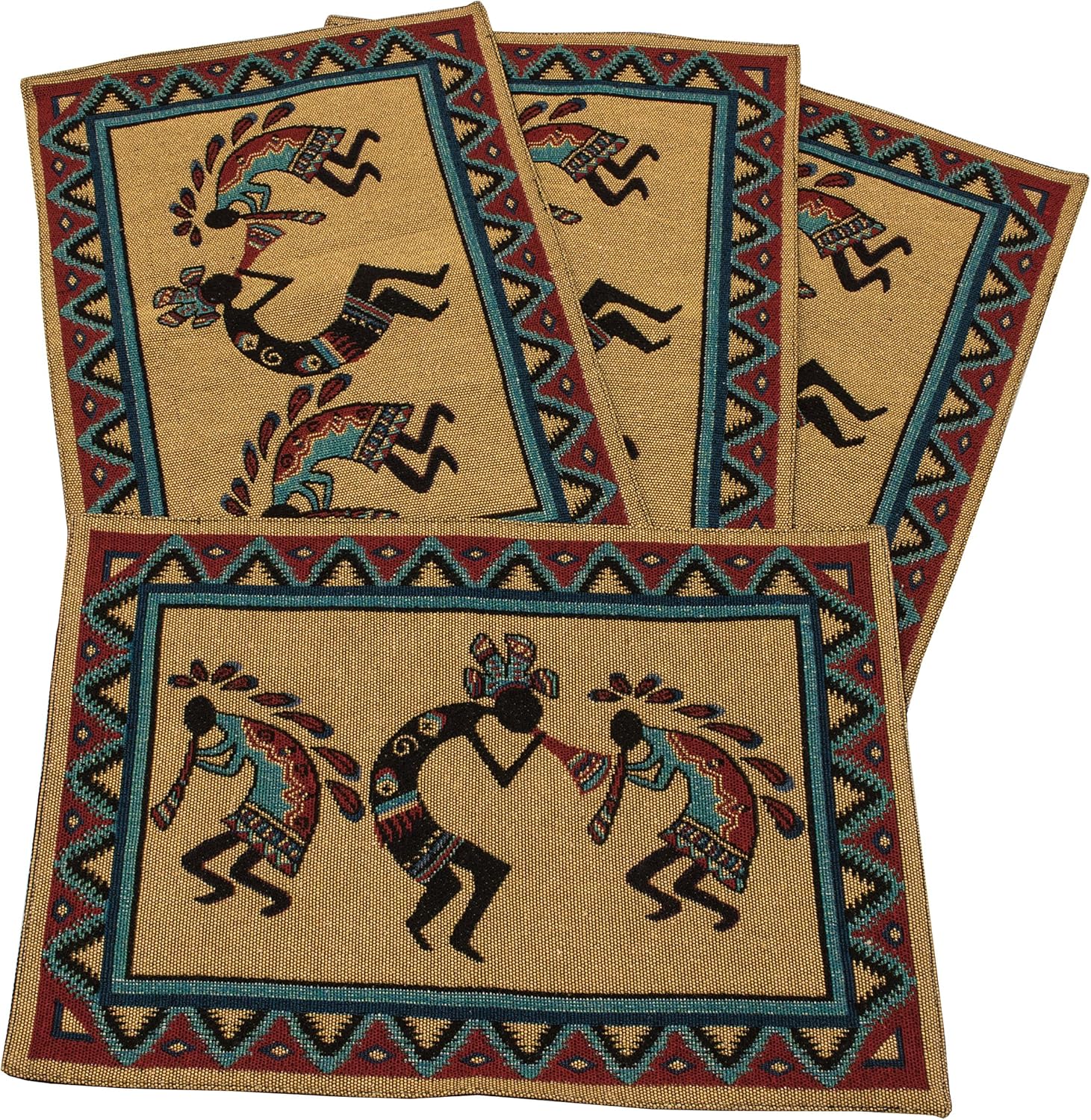 Kinara Black Bear Placemat Set – Southwestern Native American Design – Beautiful and Unique Pattern – Fine Weaving Four 12.25x19 inch Placemats.