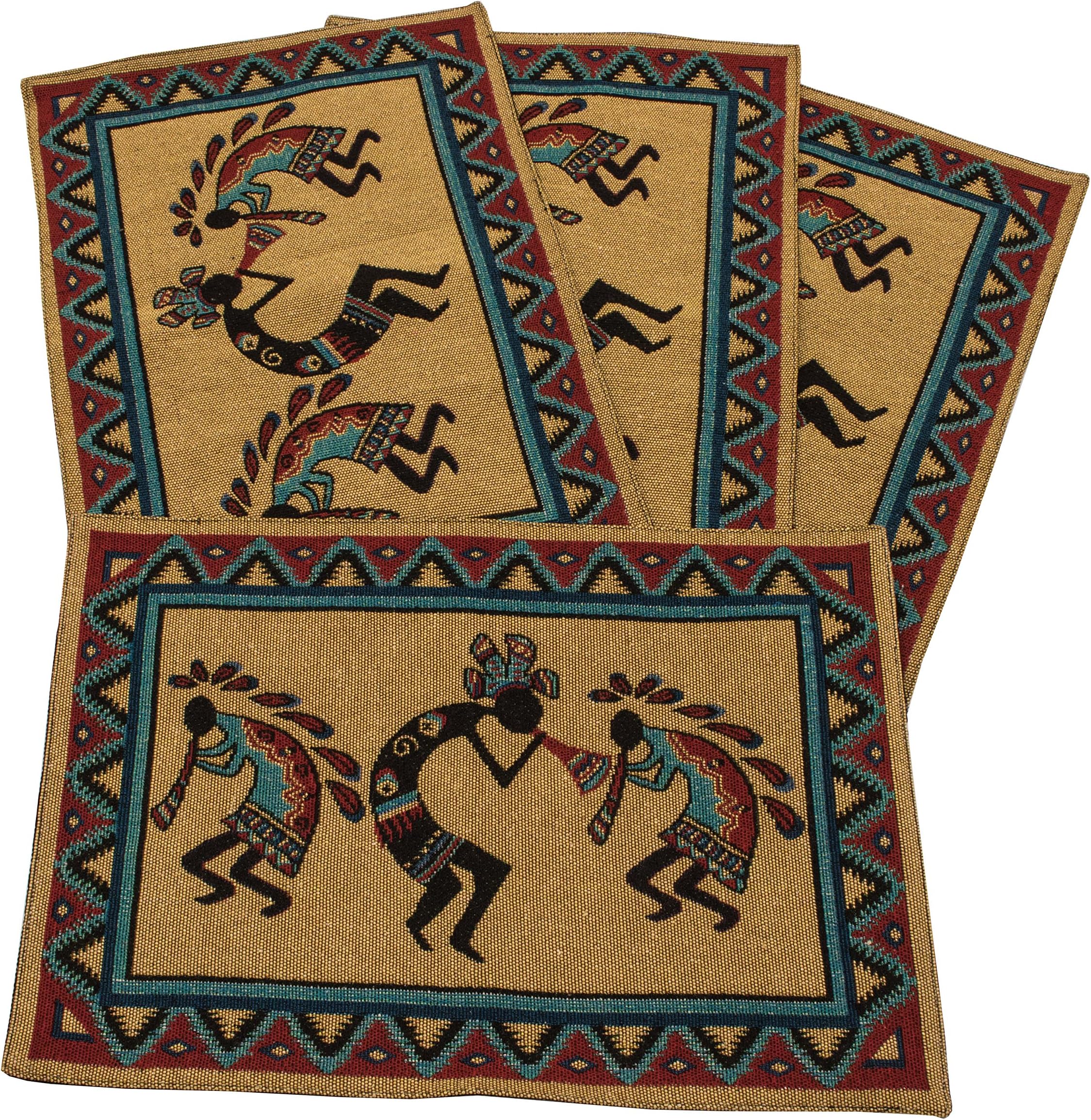 Kinara 3 Kokopellies Placemat Set – Southwestern Native American Design – Beautiful and Unique Pattern – Fine Weaving Four 12.25x19 inch Placemats