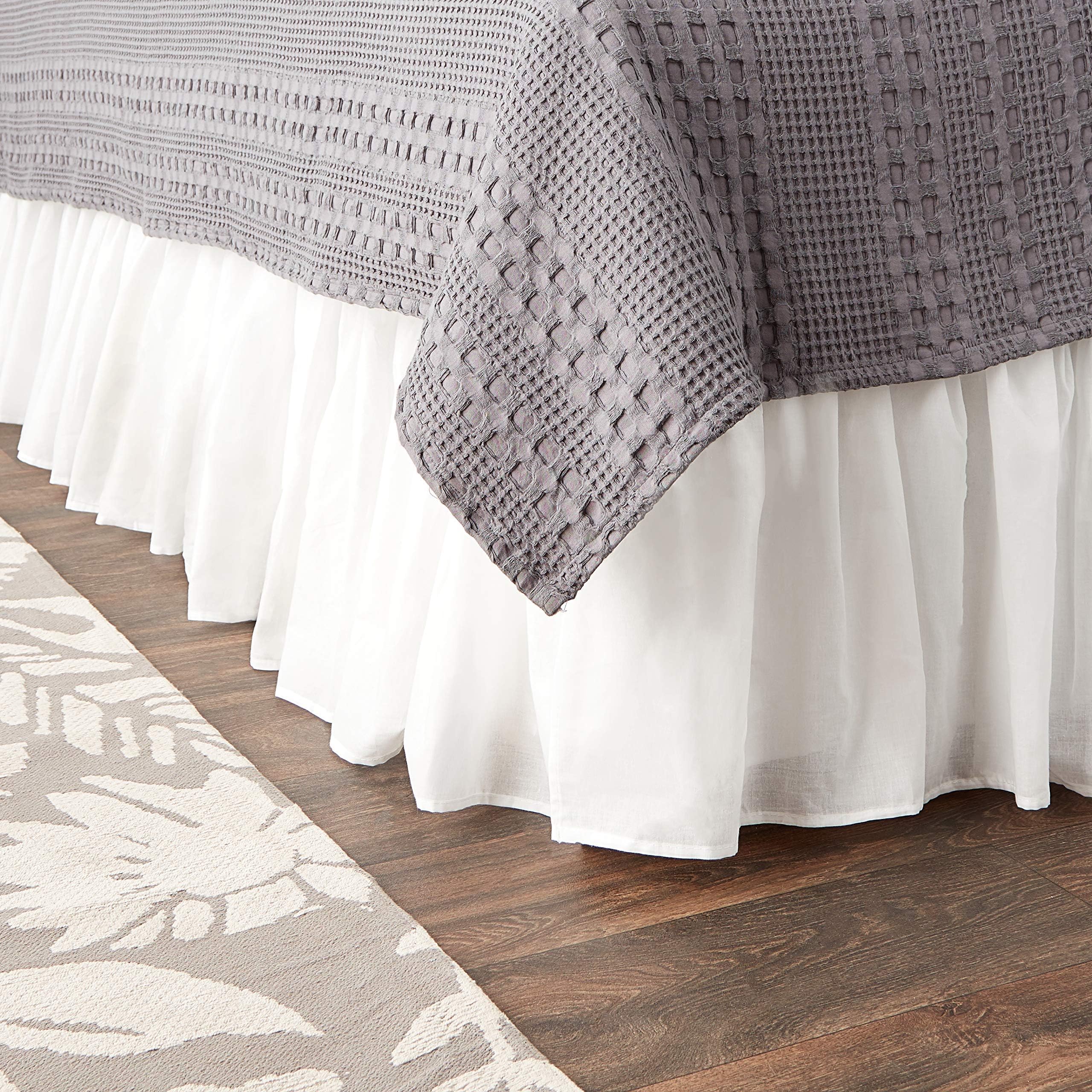 Cotton Voile Bed Skirt, Lined, White, King 18-inch L