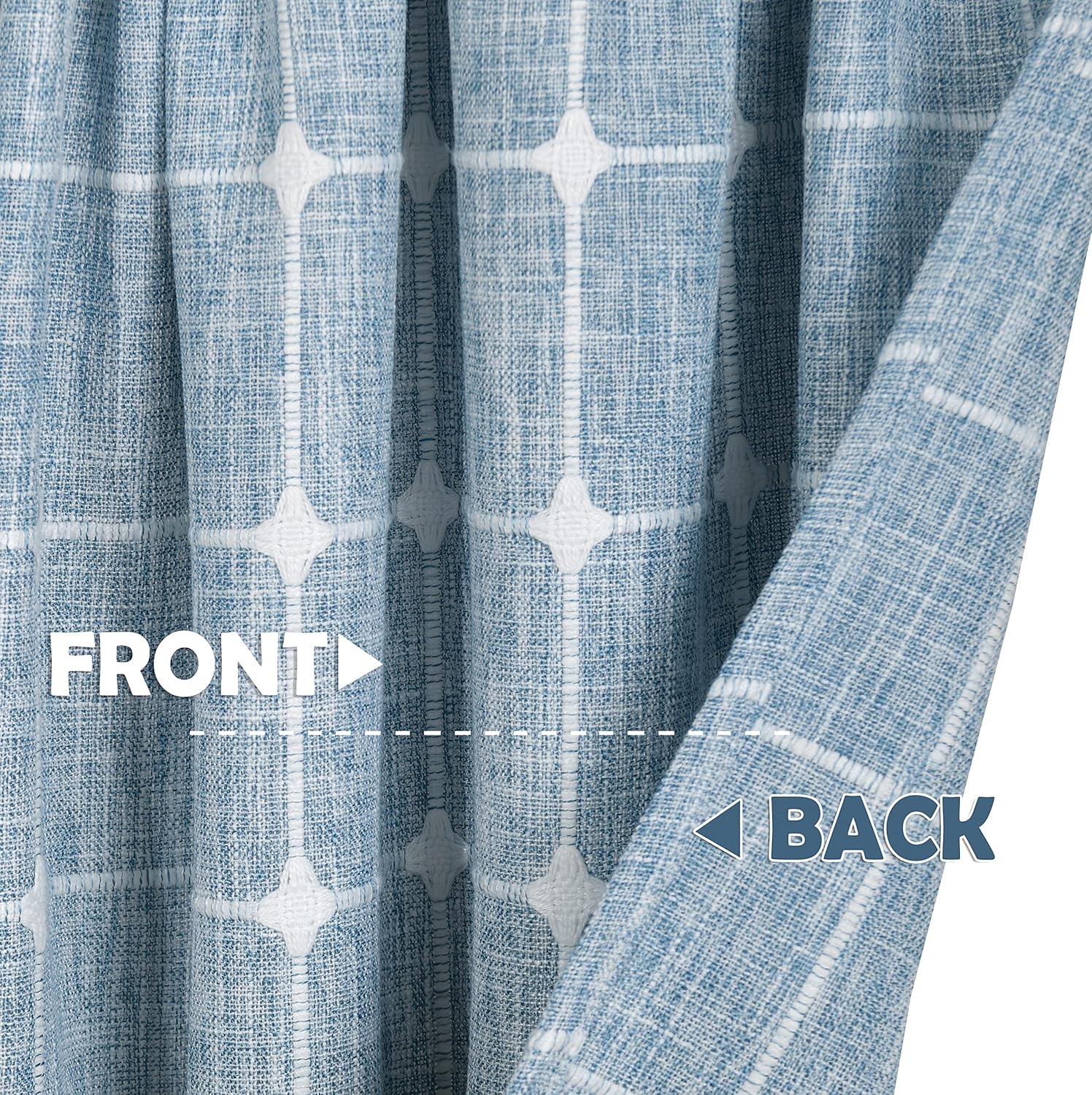 Shunjie.Home 4 Pack Farmhouse Valances for Windows Boho Linen Plaid Curtain Valances, Semi Sheer Window Valance for Kitchen Bedroom Bathroom Living Room (Blue, 52" x 18")